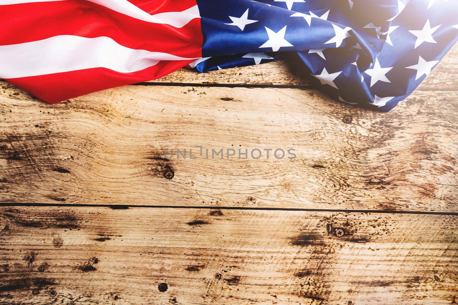 USA flag, America flag on wooden background with copy space