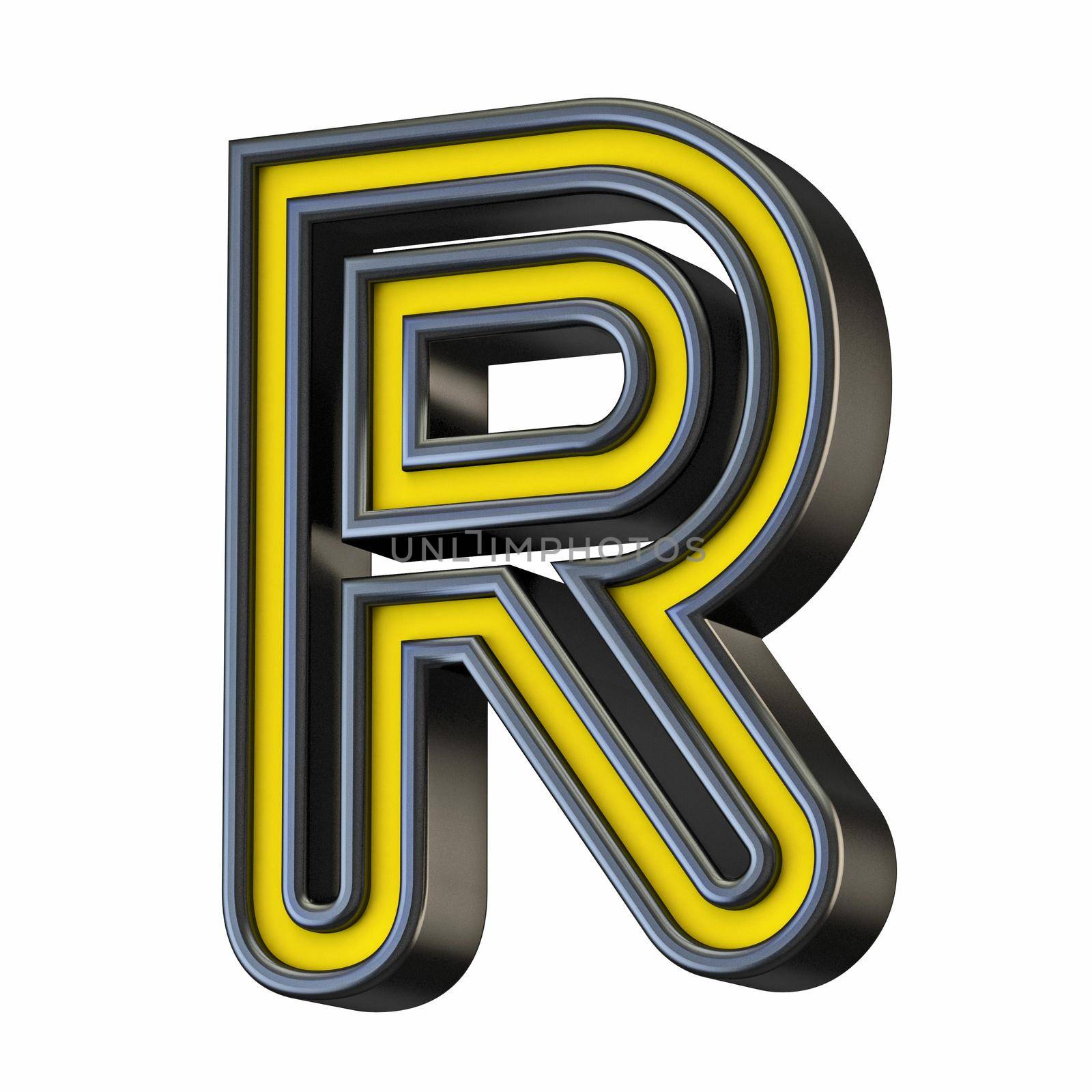 Yellow black outlined font Letter R 3D by djmilic