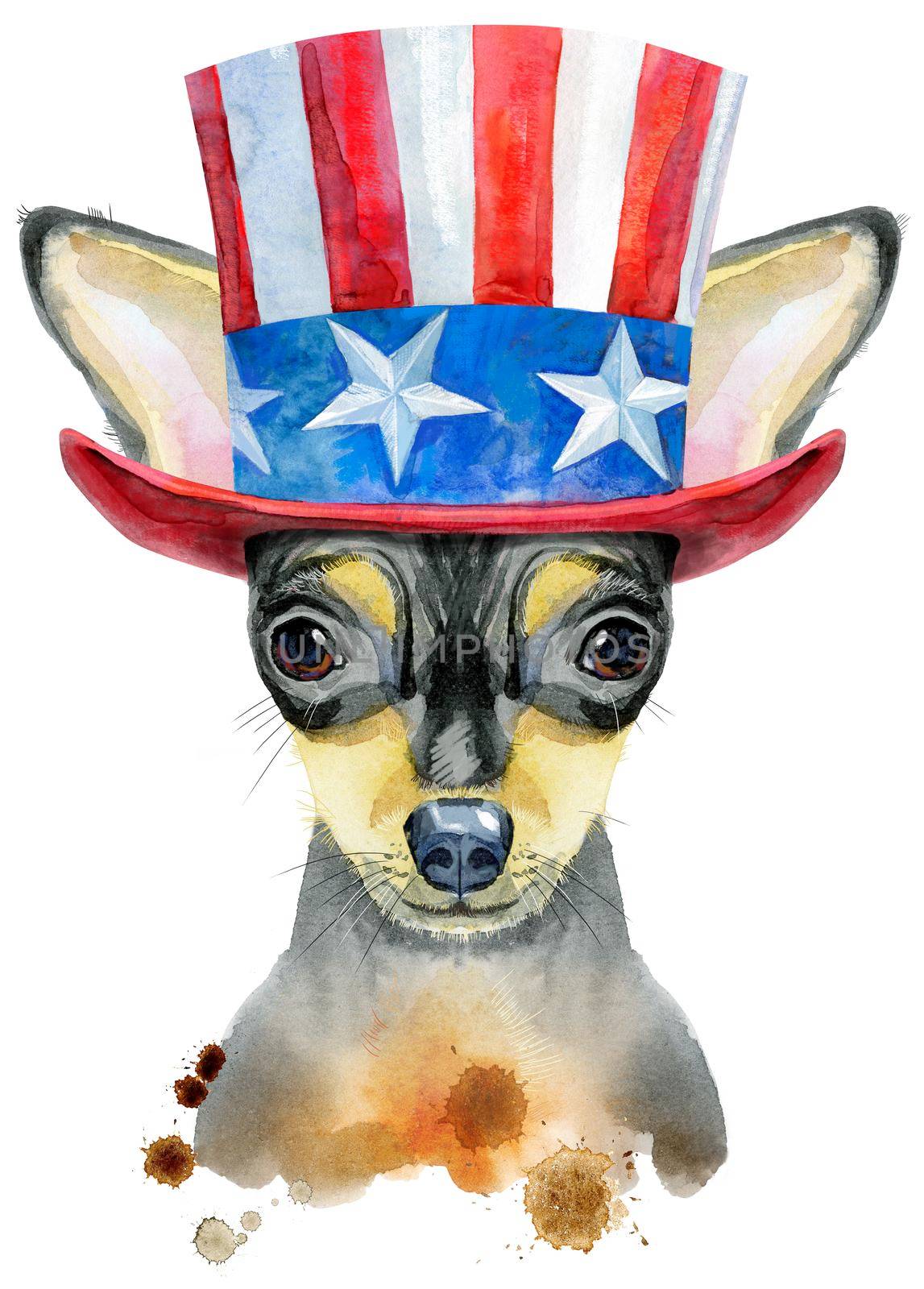 Cute dog with Uncle Sam hat on white background by NataOmsk