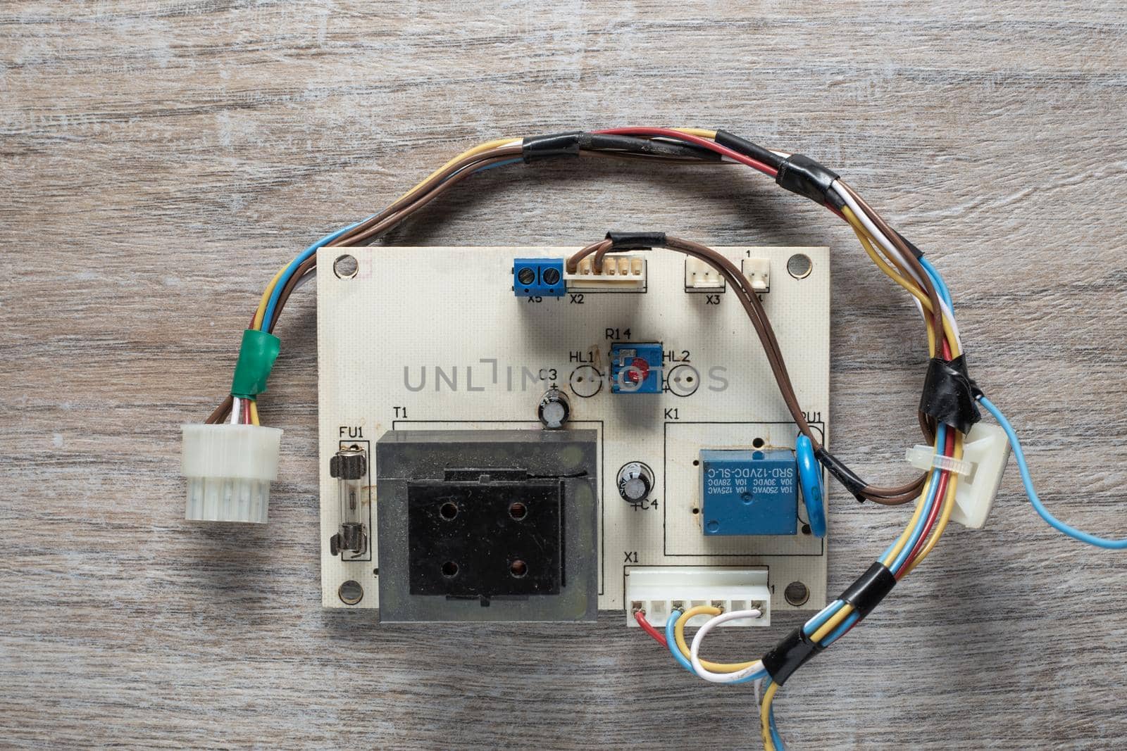 Air temperature sensor. Printed circuit board of the electronic control device of the heating system.