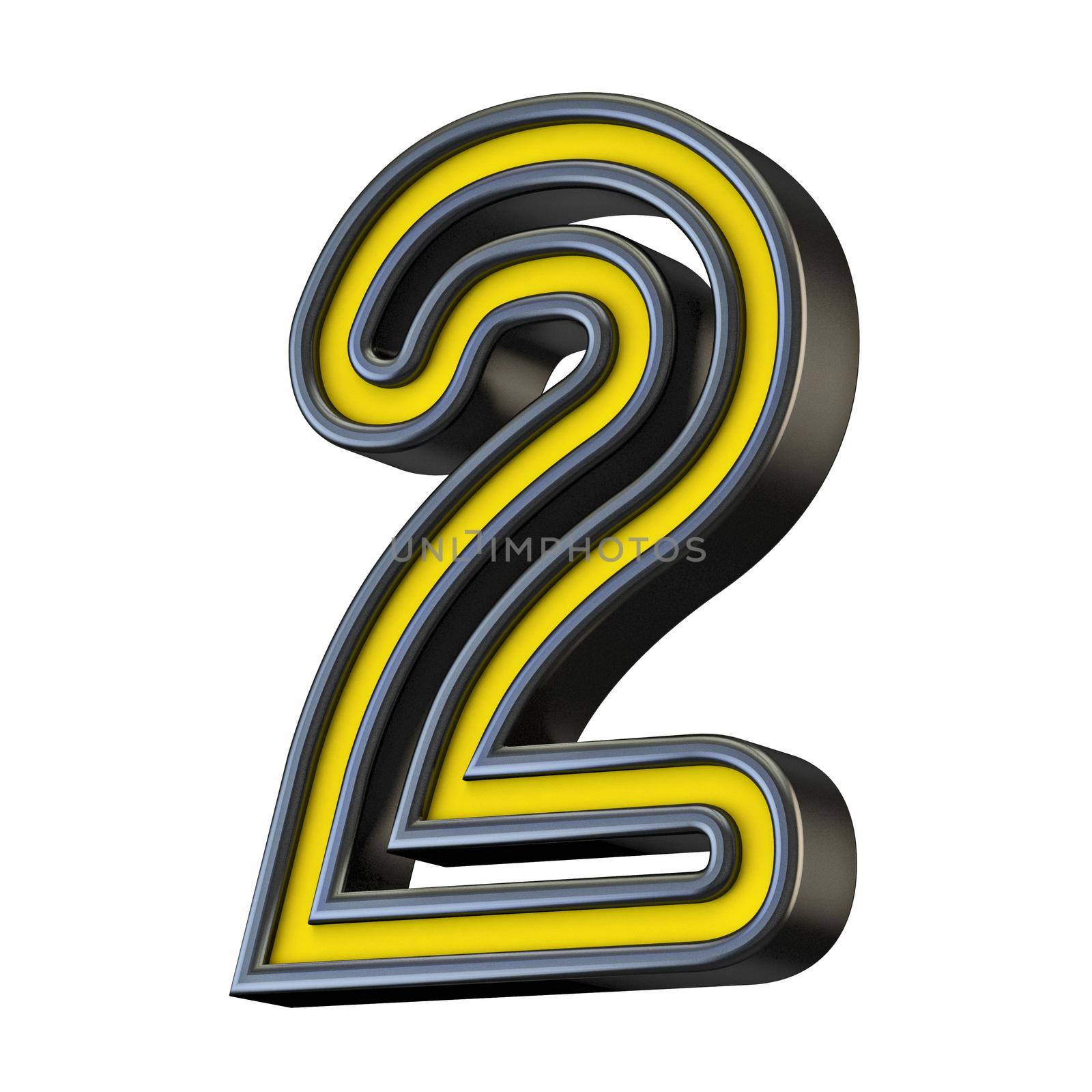 Yellow black outlined font Number 2 TWO 3D by djmilic