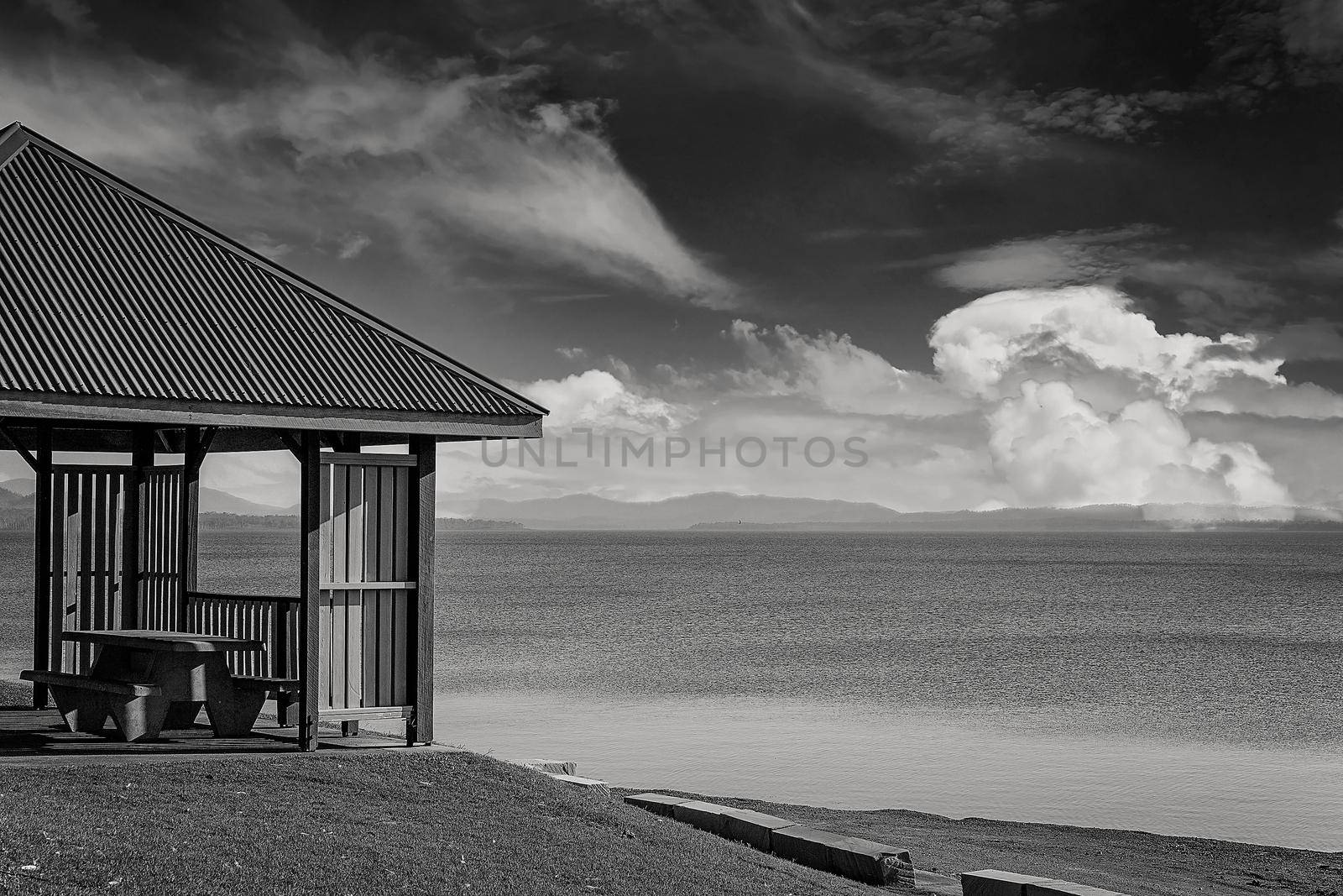 Shade Structure For Relaxation At Popular Lake by 	JacksonStock