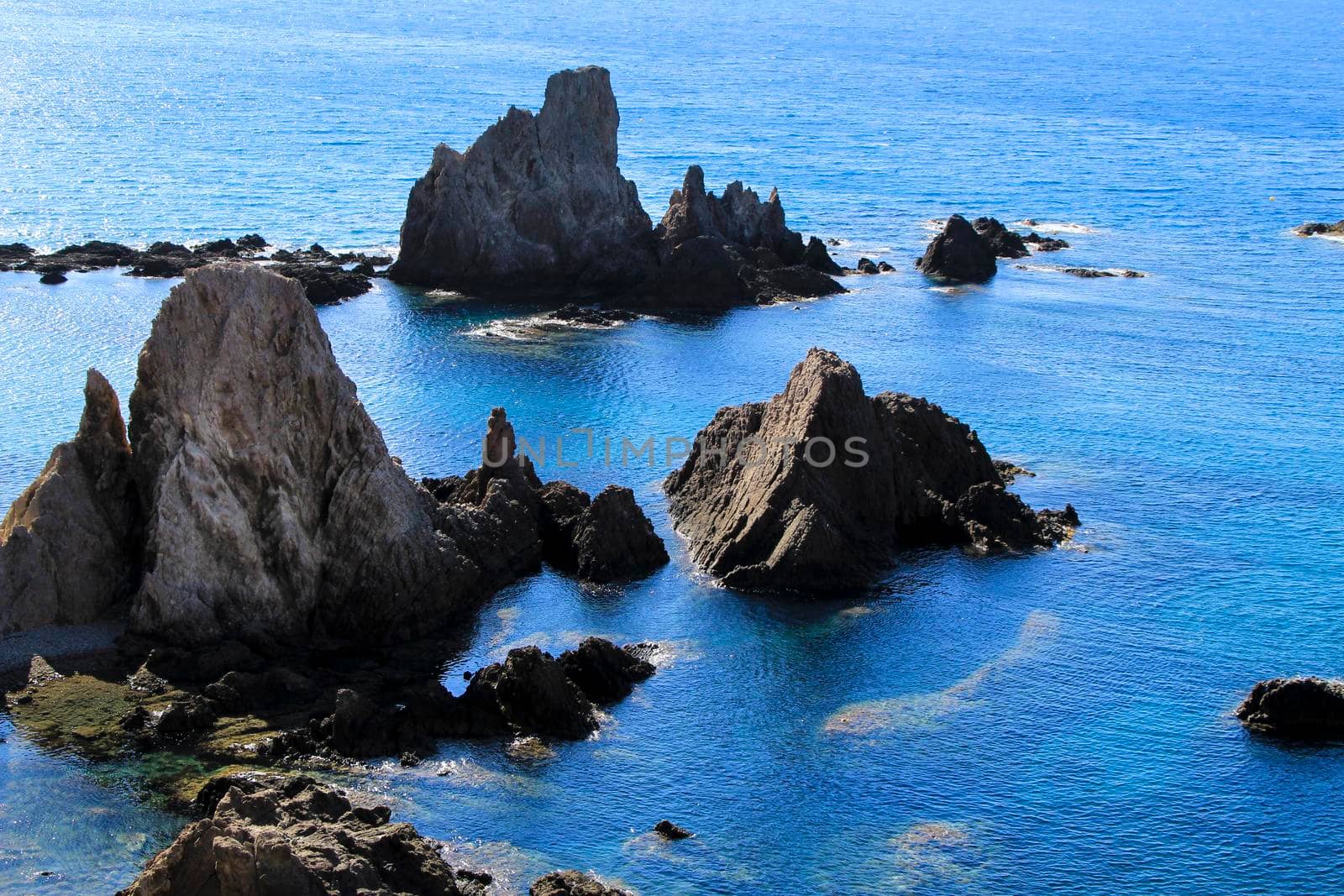 Reef of the Sirens in Cabo de Gata-Nijar natural park, Almeria, Spain on a sunny day of summer.