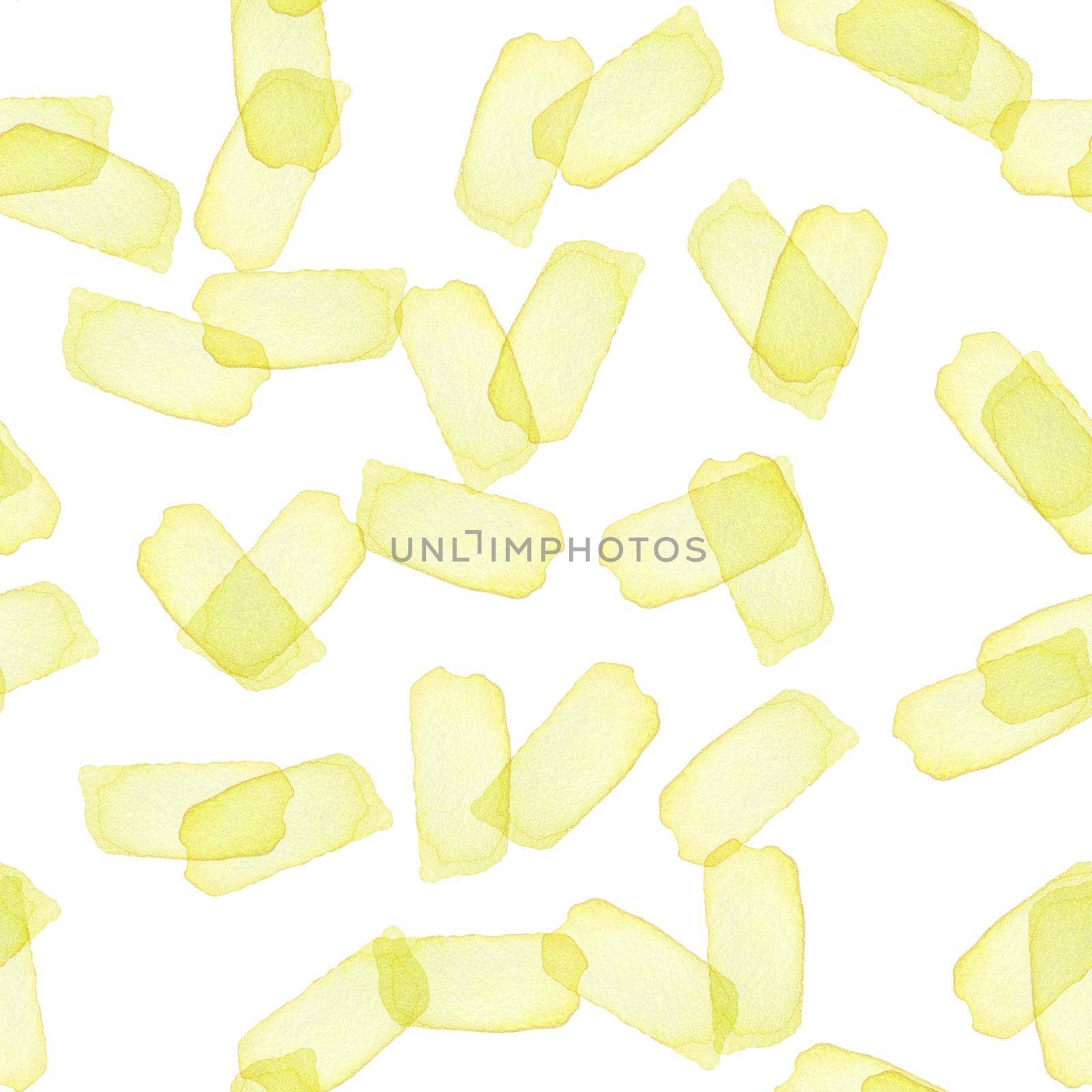 Hand Painted Brush Stroke Seamless Watercolor Pattern. Abstract Sunny Summer watercolour shapes in Yellow Color. Artistic Design for Fabric and Background.