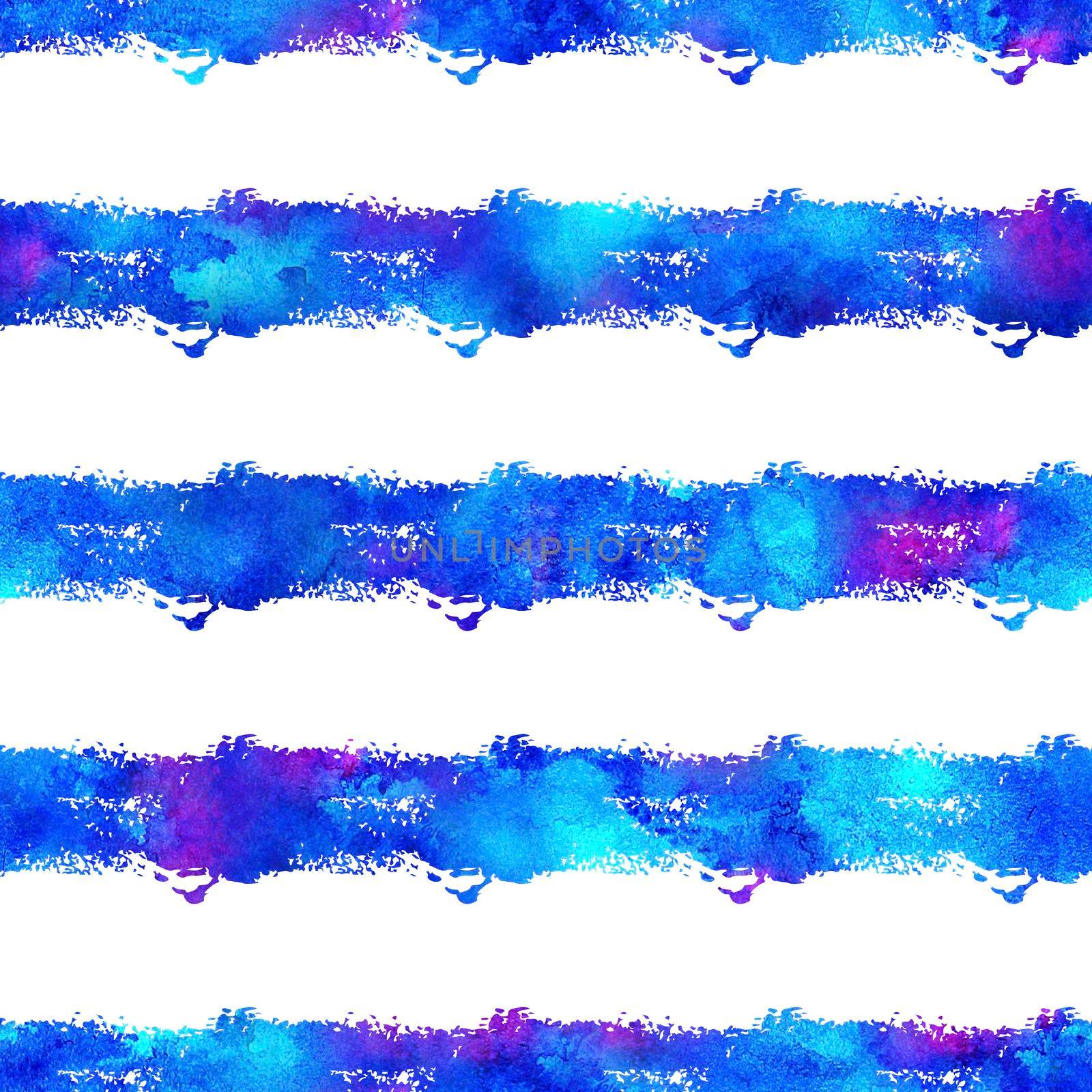 Watercolor Brush Stripes Seamless Pattern Hand Painted Grange Geometric Design in Blue Color. Modern Strokes Grung Collage Background by DesignAB