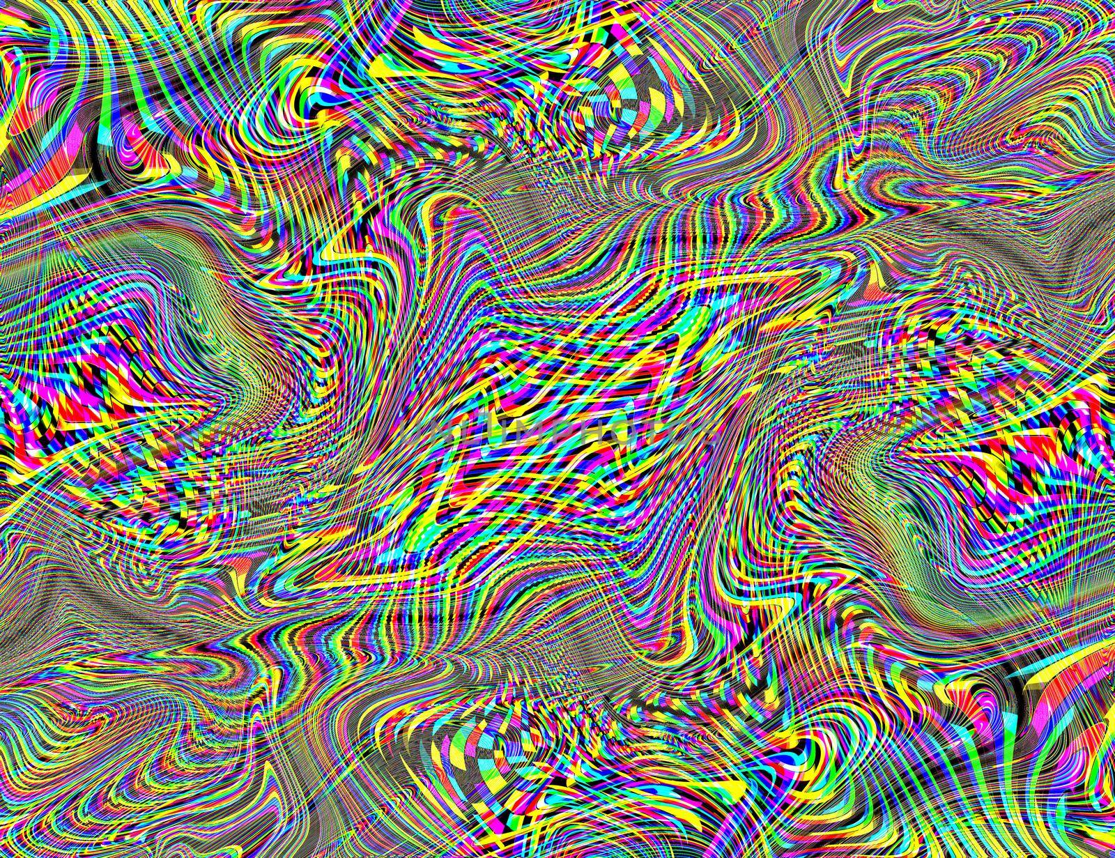 Psychedelic Rainbow Background LSD Colorful Wallpaper. Abstract Hypnotic Illusion. Hippie Retro Texture.