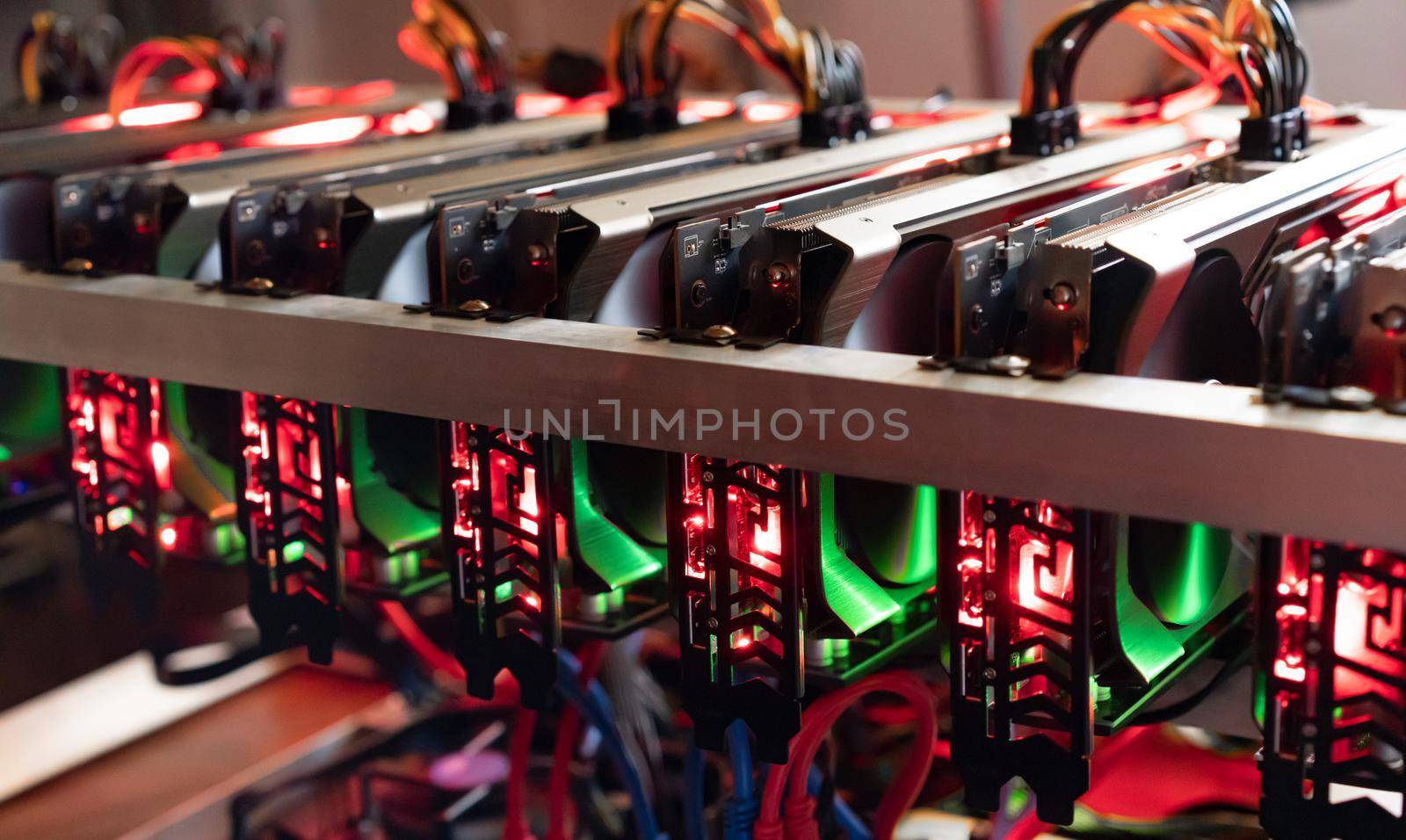 Bitcoin mining farm.  Rig for cryptocurrency miner by Buttus_casso