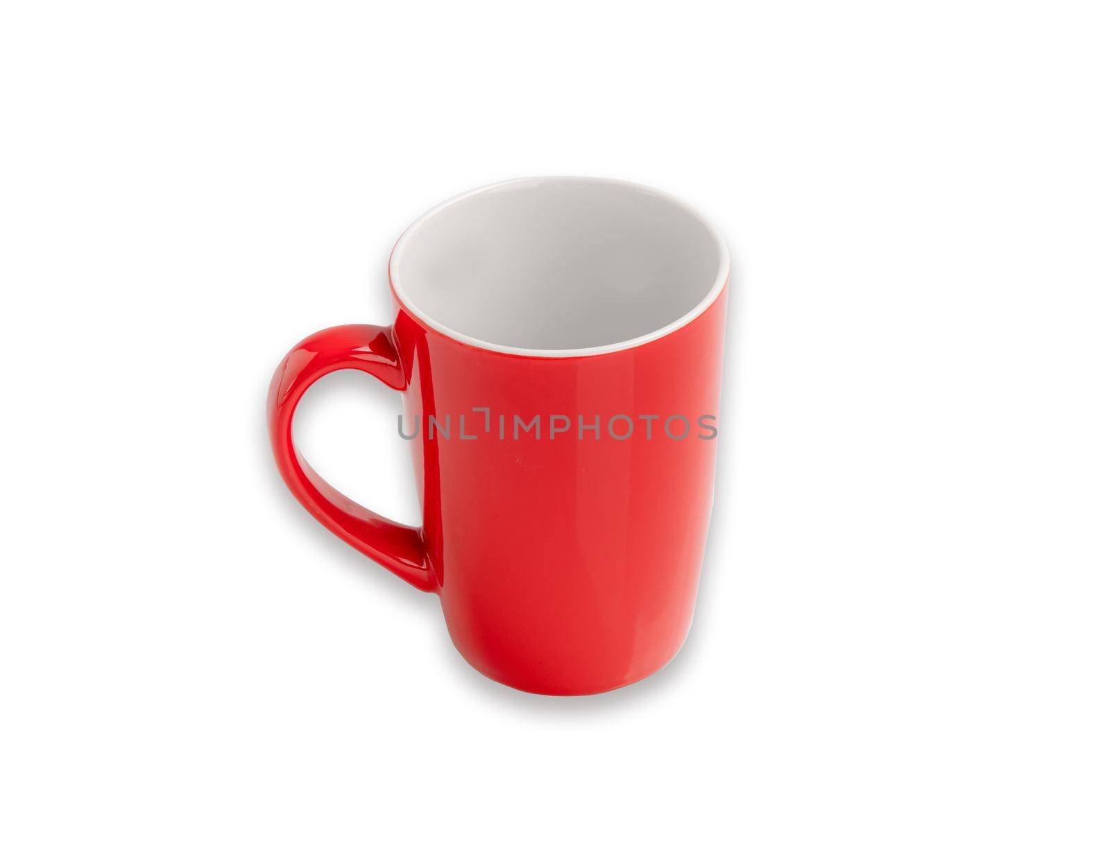 Red mug for hot drink with clipping path.  Coffee cup