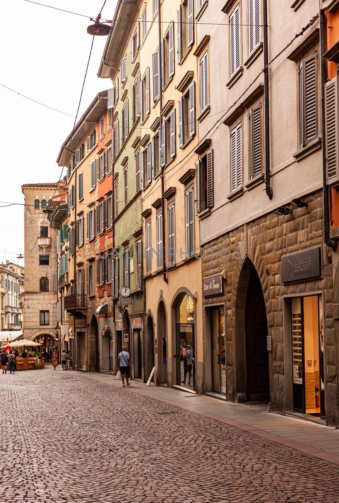 View of the commercial street of the city, Bergamo by bepsimage