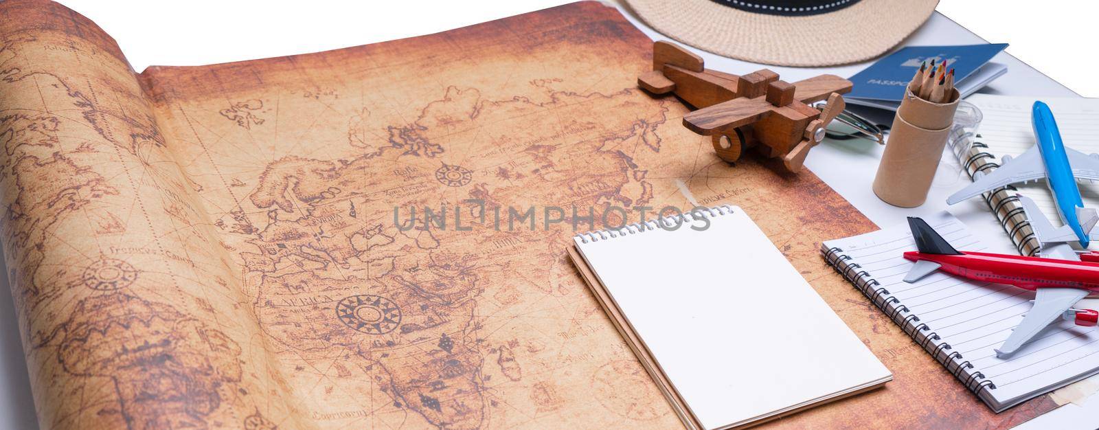 Banner for travel background.  Object and accessories for travelers