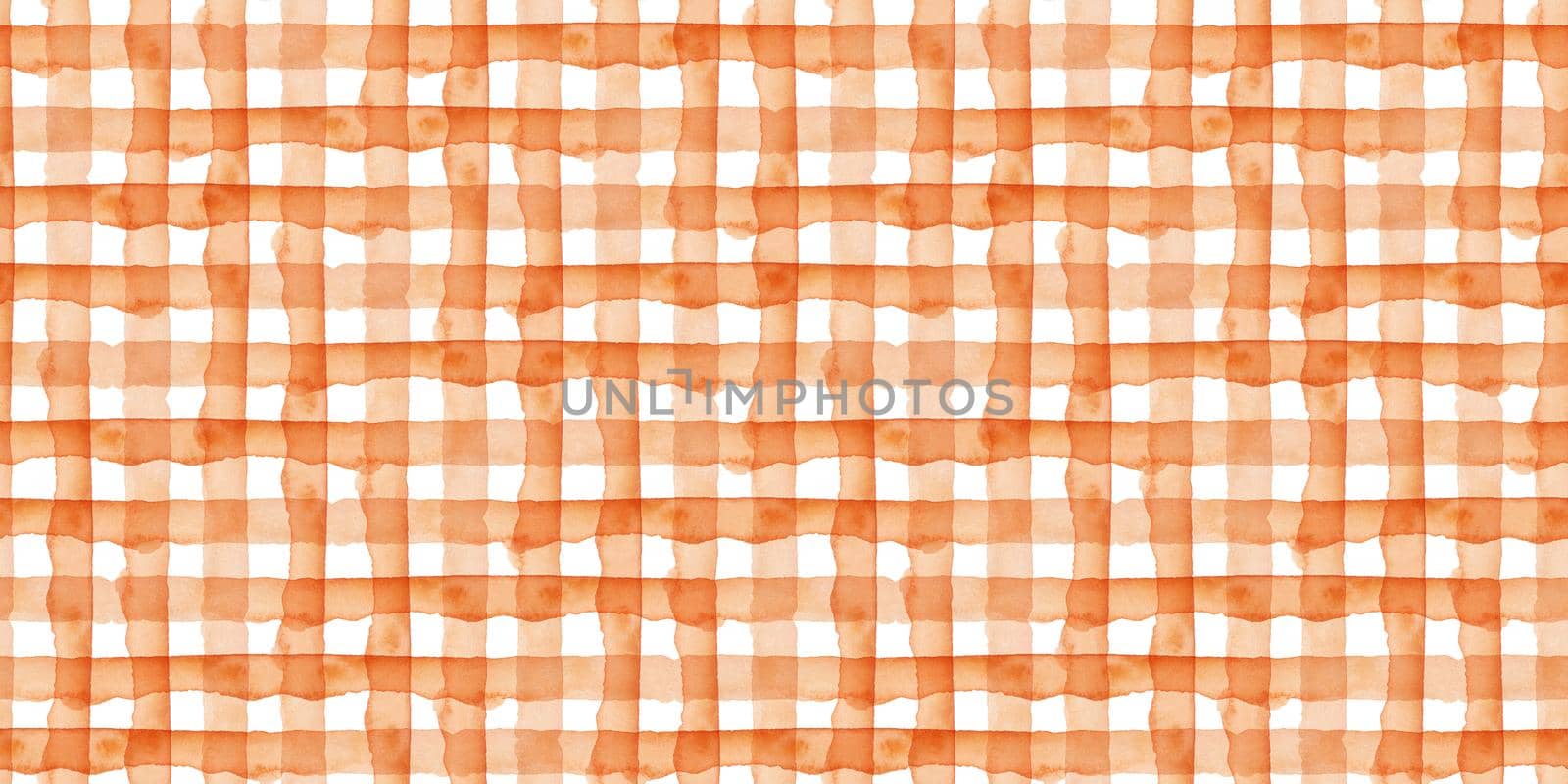 Orange Plaid Abstract Watercolor Geometric Background. Seamless Pattern with Stripes and Check. Handmade Texture for Fabric Design and Paper Wallpaper. by DesignAB