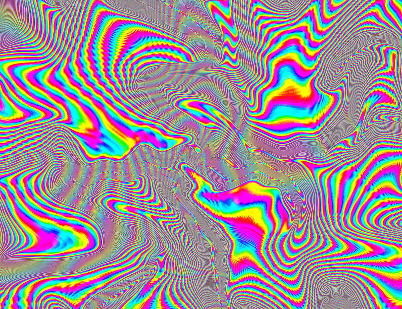 Hippie Trippy Psychedelic Rainbow Background LSD Colorful Wallpaper. Abstract Hypnotic Illusion. Hippie Retro Texture Glitch and Disco.