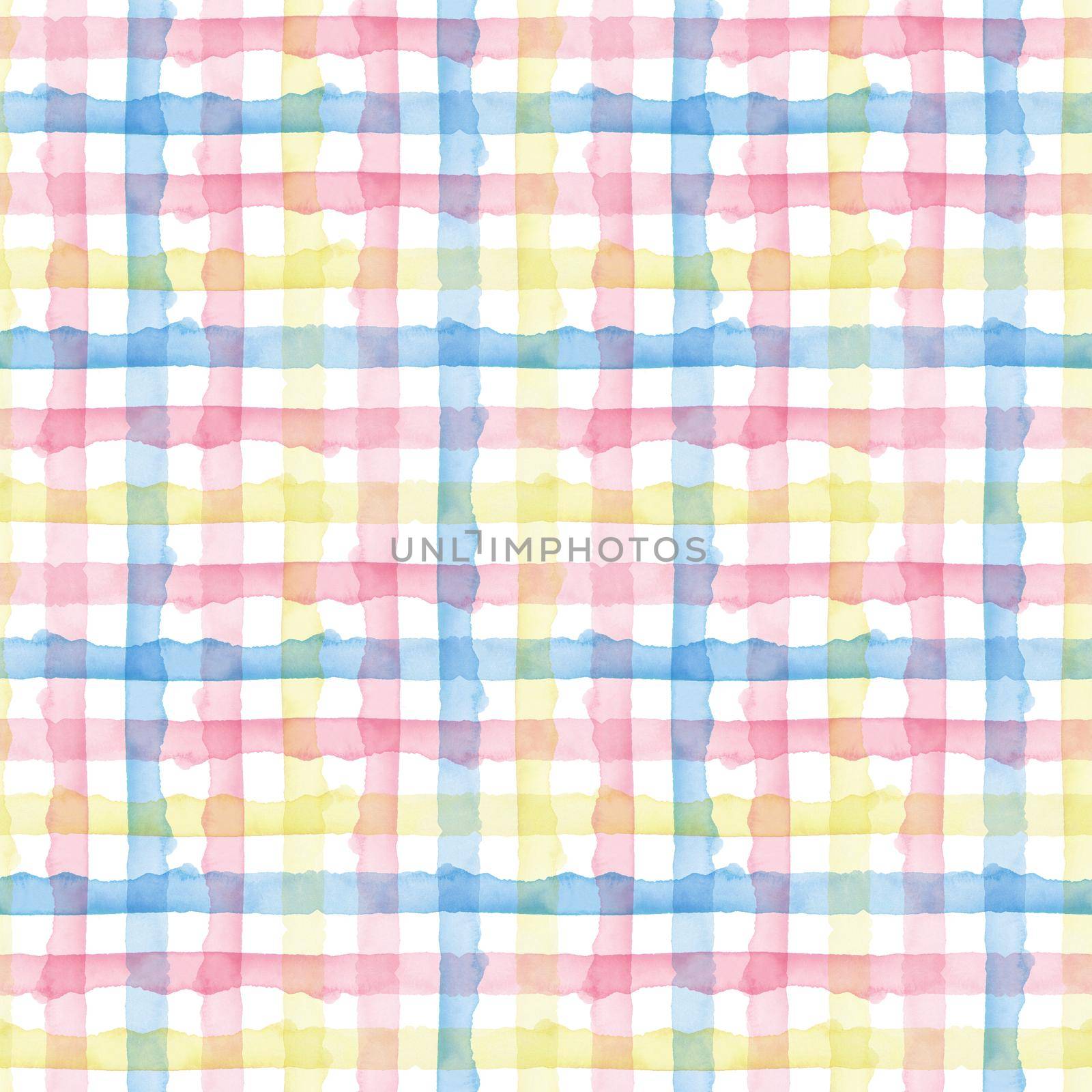 Plaid Watercolor Abstract Yellow Pink Blue Stripes Background. Cool Seamless Check Pattern for Fabric Textile and Paper. Simple Hand Painted Stripe by DesignAB