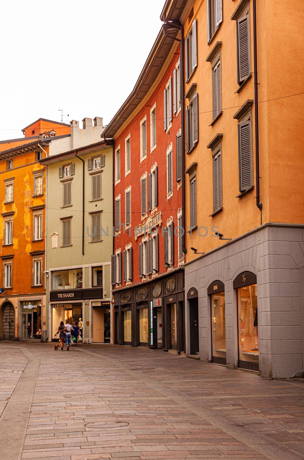 View of the commercial street of the city, Bergamo by bepsimage