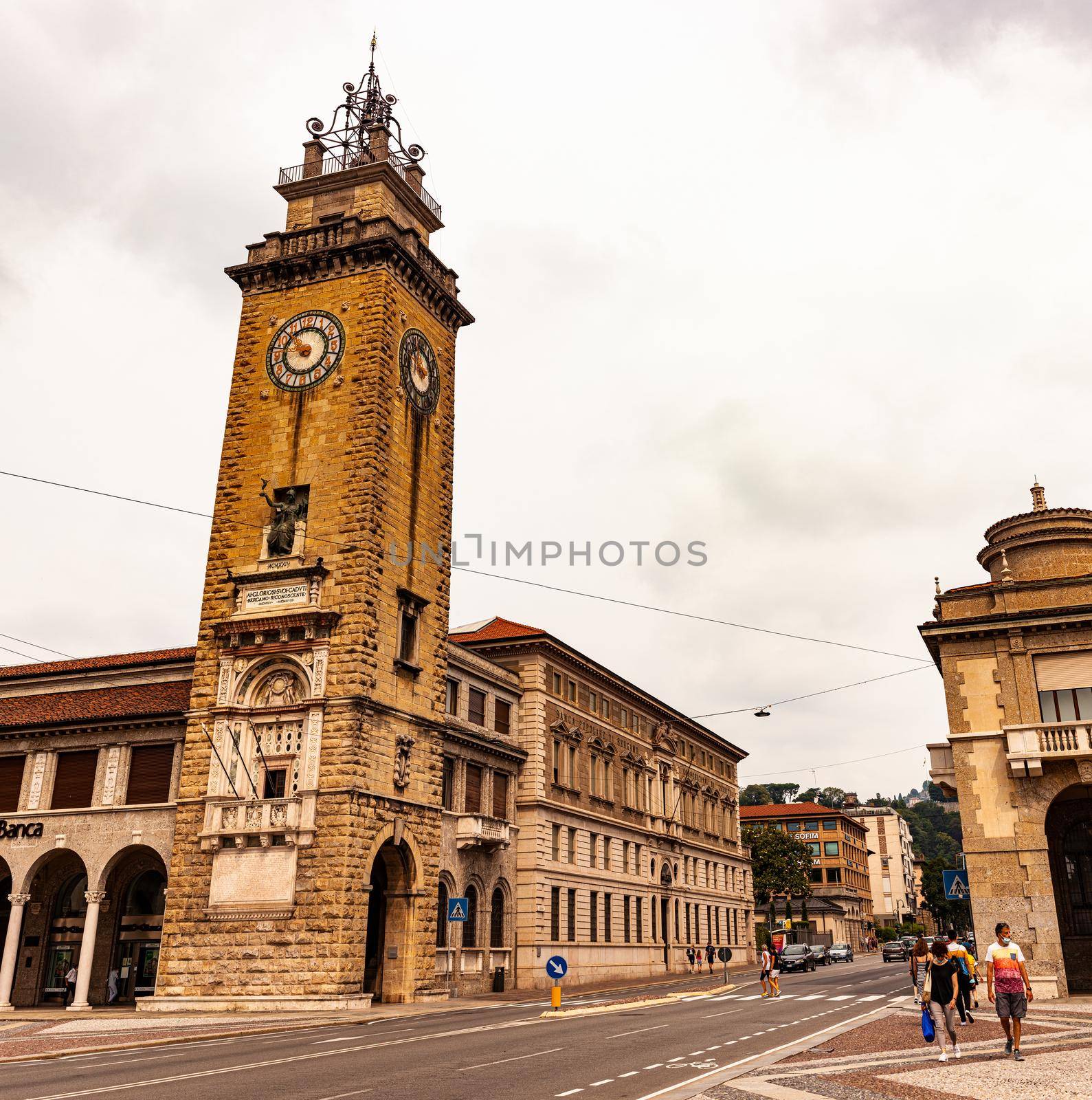 Bergamo, Italy - July, 07: View of the Square Porta Nuova on July 07, 2021