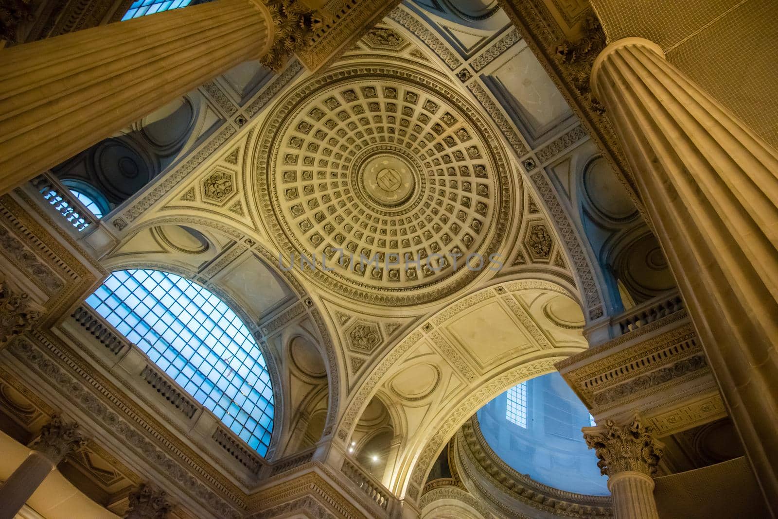 Paris, France - February 3, 2017: Gorgeous interior dome structure in a Paris museum. Looking up