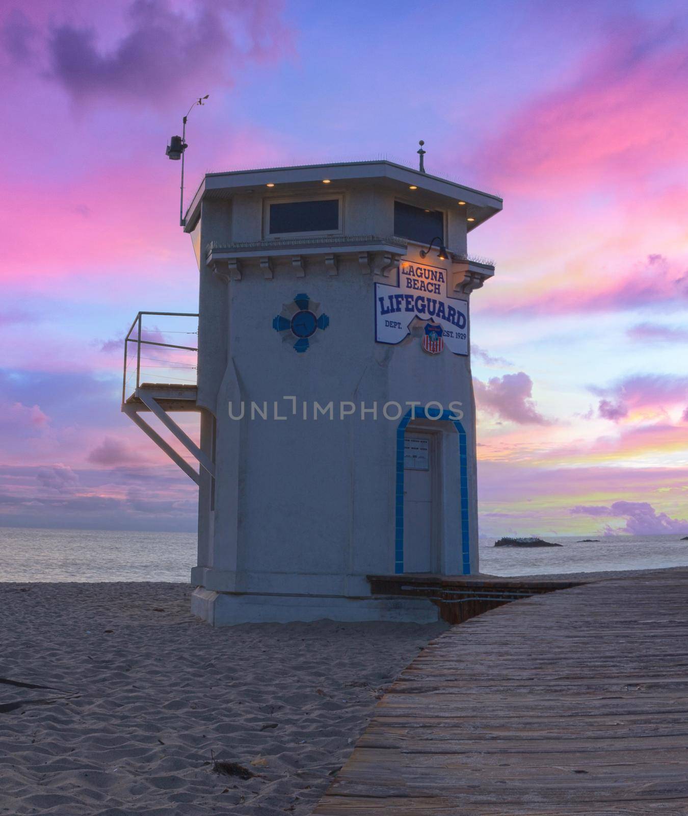 Sunset view of Main beach in Laguna Beach, Southern California, United States