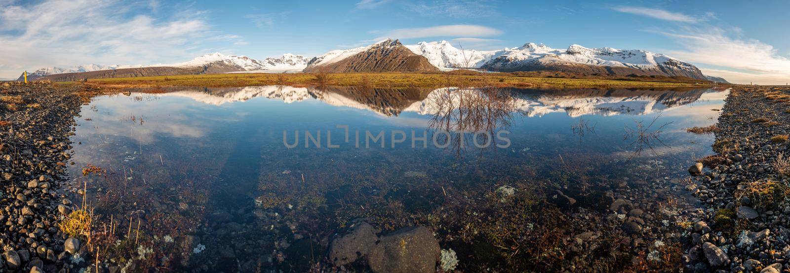 Icelandic mountain range with beautiful snowcapped mountains by jyurinko