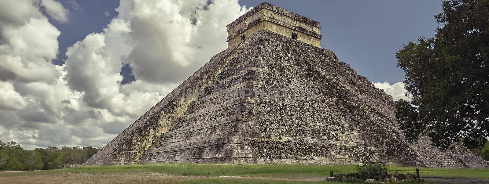 Banner of Chichen itza pyramid in Mexico, banner image with copy space