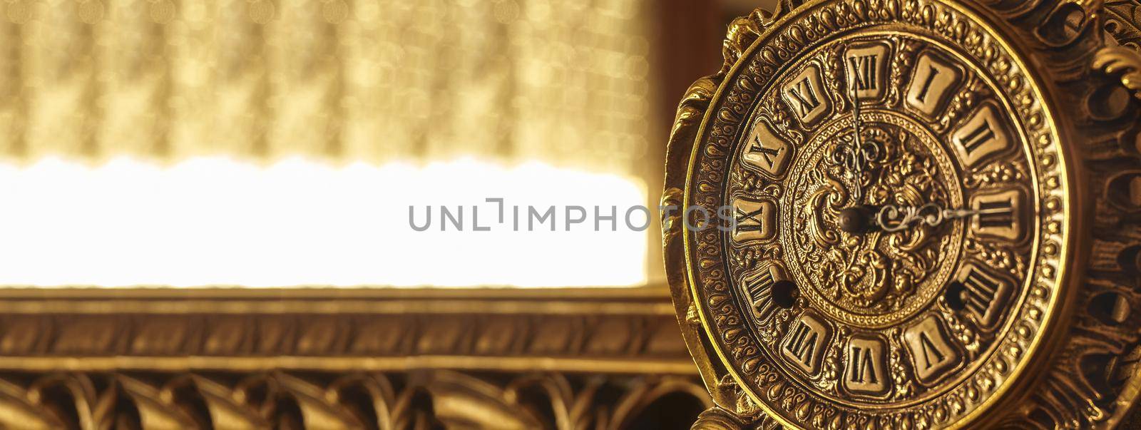 Old clock detail, banner image with copy space