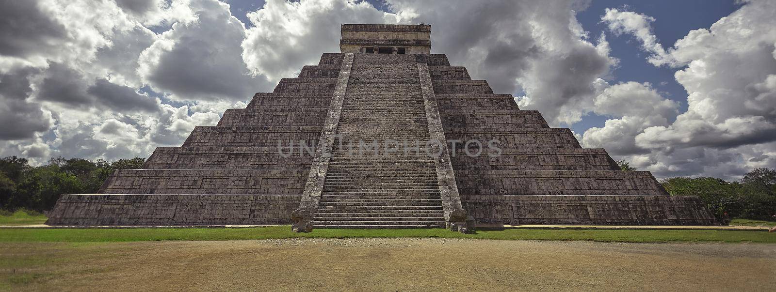 Banner of Chichen itza pyramid in Mexico, banner image with copy space