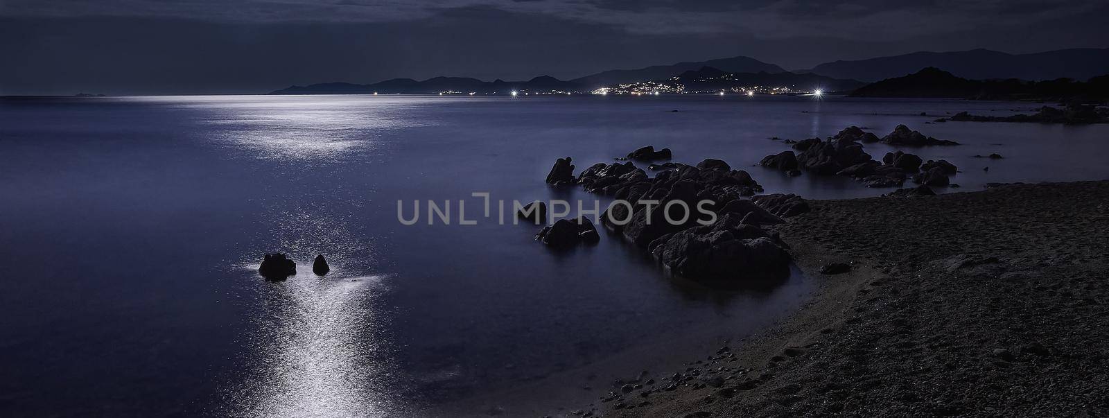 Sardinia beach night, banner image with copy space