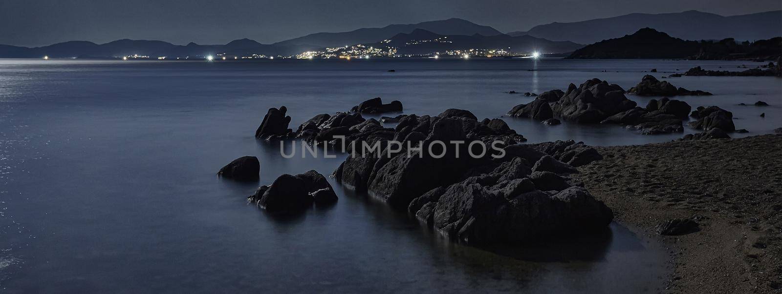 Sardinia beach night, banner image with copy space