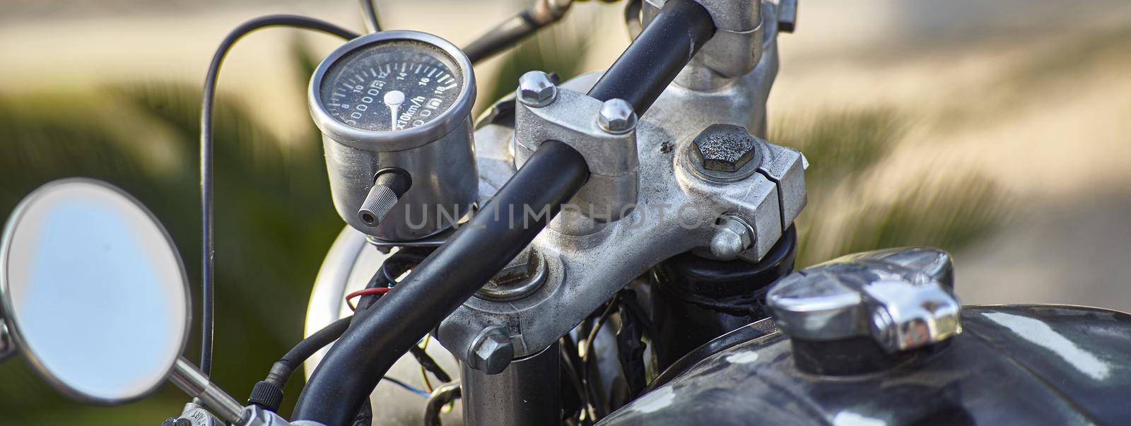 Vintage motorbike detail, banner image with copy space