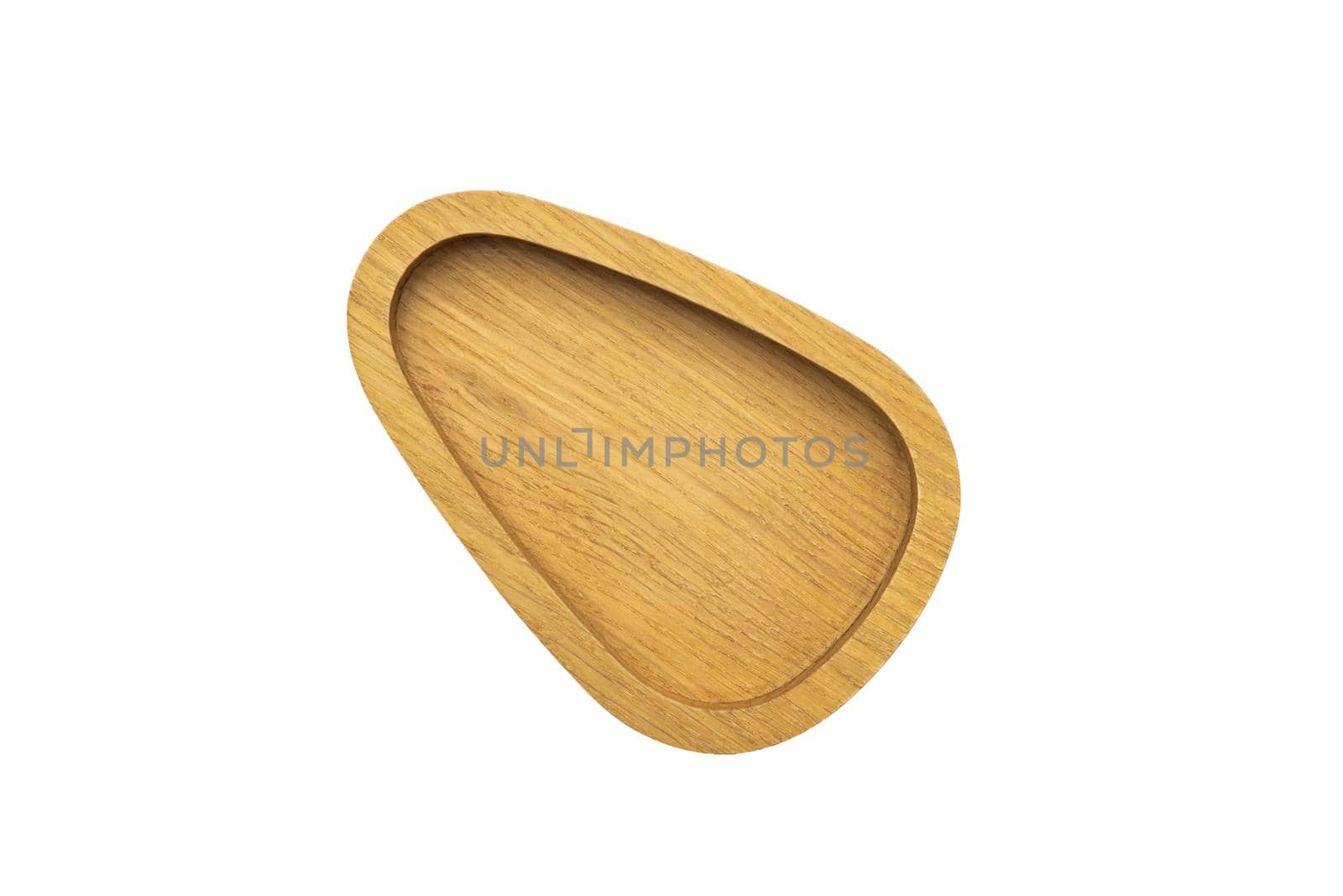 Wooden tray circle bowl isolated on white background mock up. High quality photo