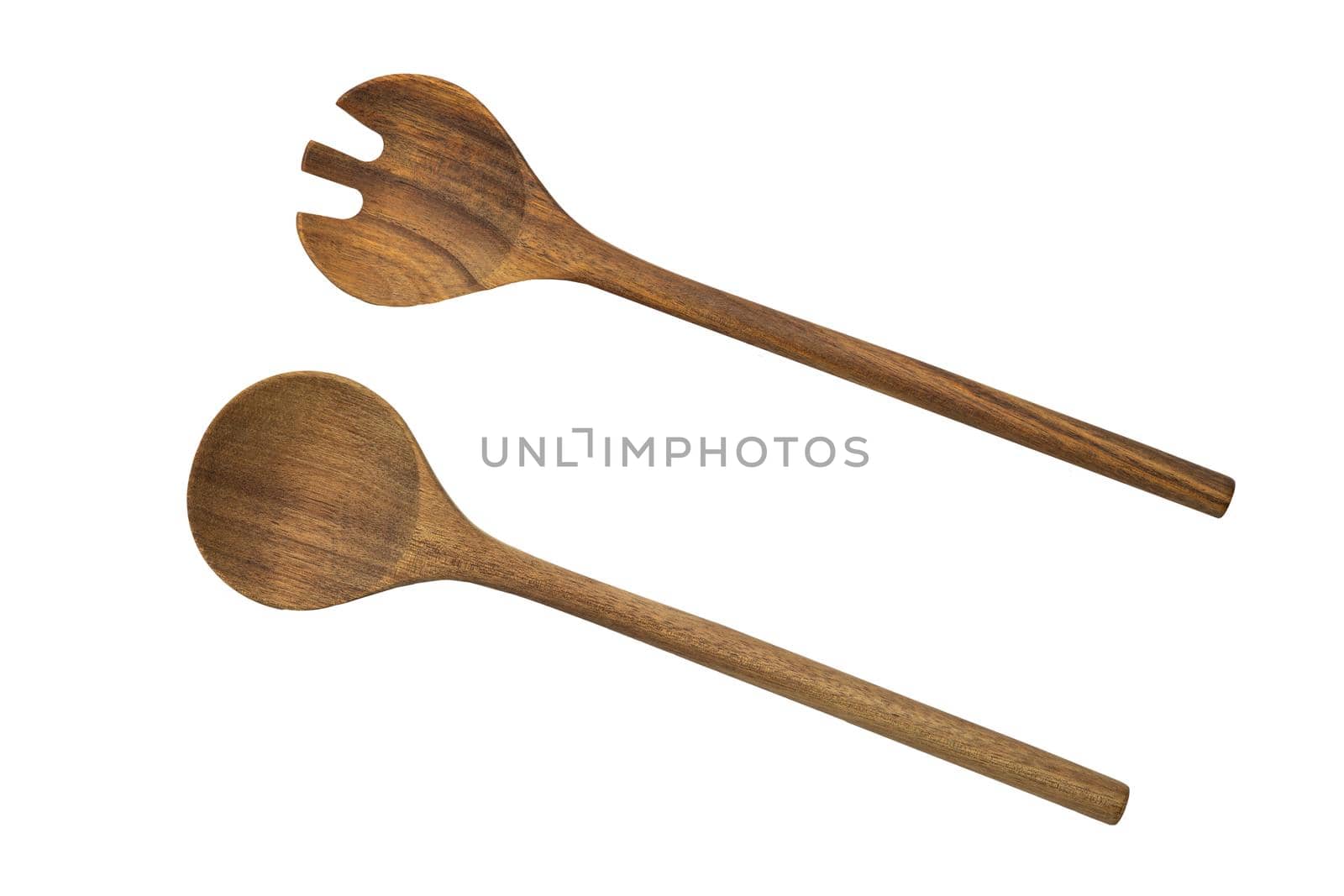 Two wooden spoons , kitchen accessories on white background isolated by katrinaera