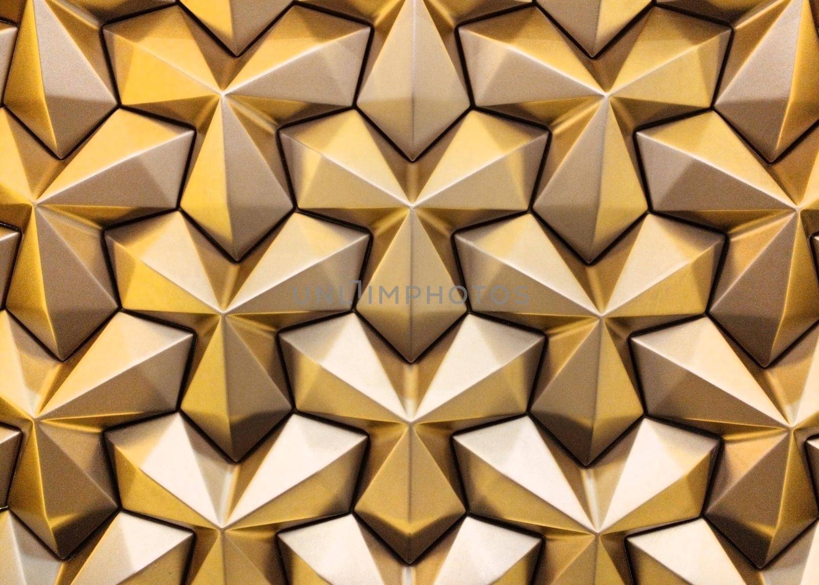 Bronze 3D interior decorative wall panel with unusual geometric shape. Brown metallic background with pattern. Abstract texture. High quality photo