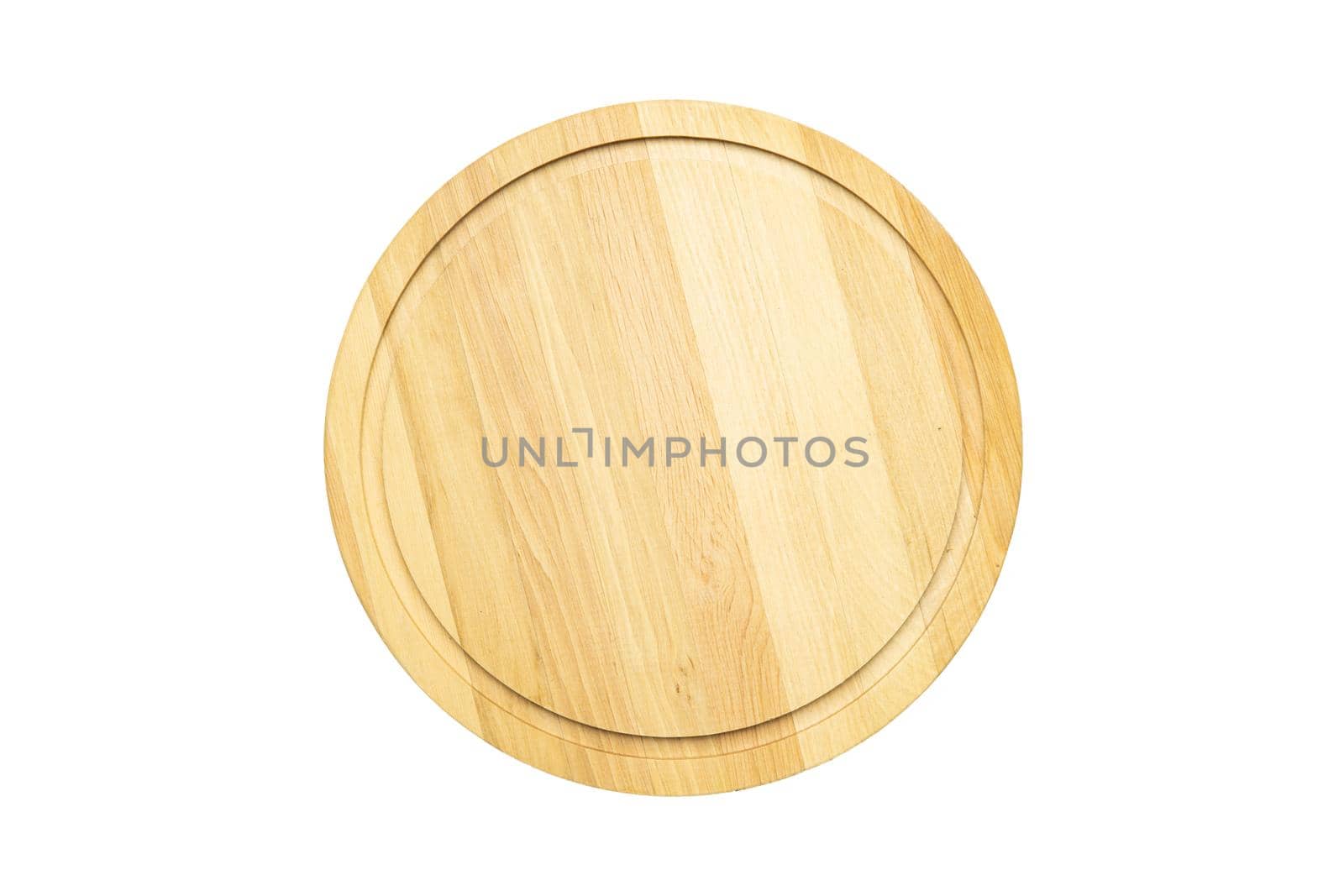 Wooden tray cutting board isolated on white background mock up top view