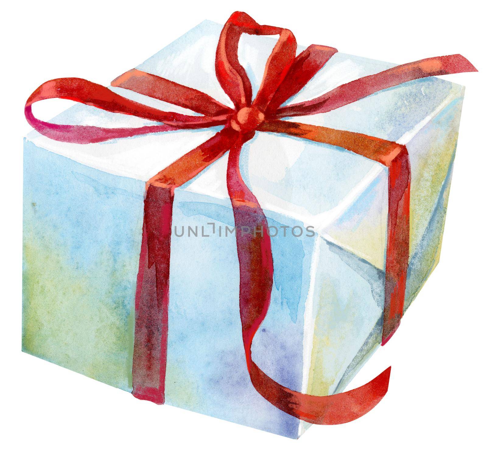 Watercolor painting of gift box with a bow. by NataOmsk