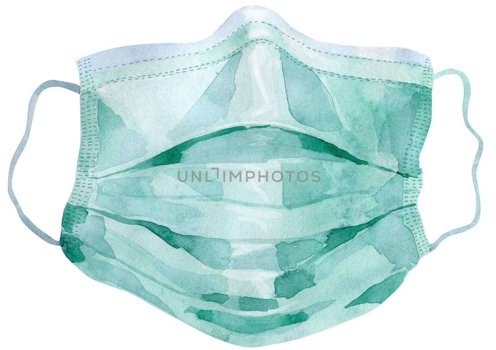 Face mask virus protection against virus watercolor clipart. Health care, hand drawn medical mask.