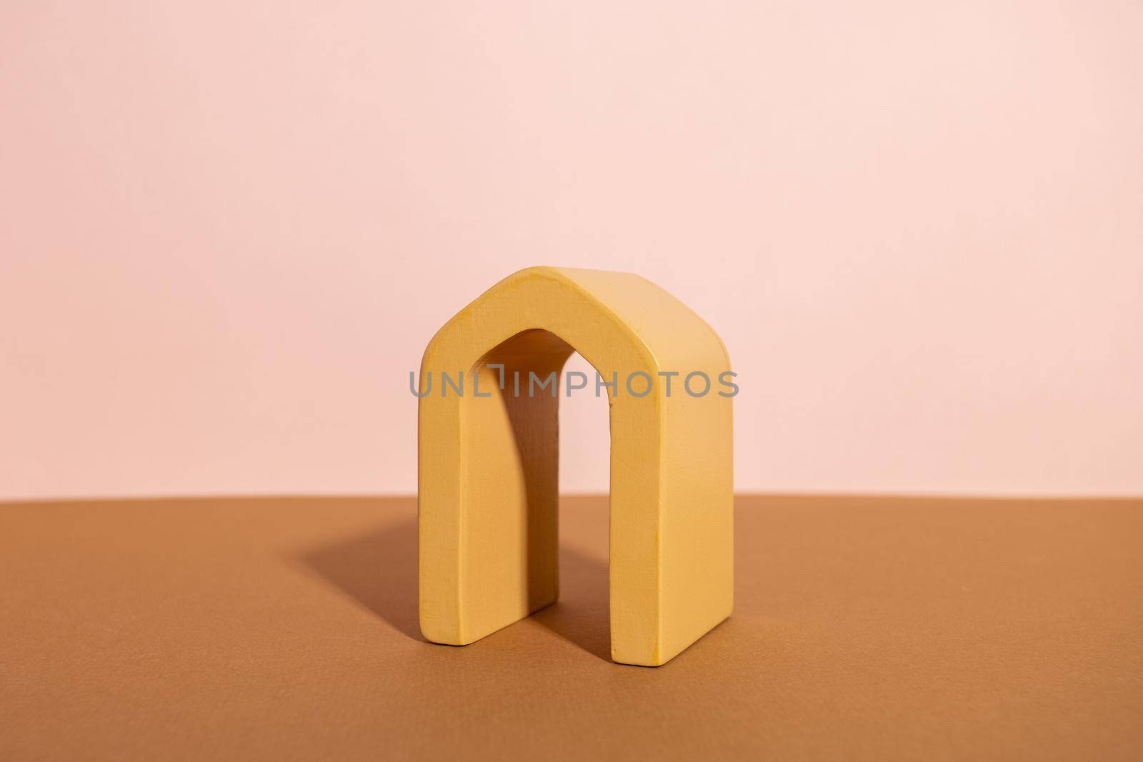 Abstract background trendy composition with geometric shapes form. Exhibition podium arch for product presentation on pastel beige background by katrinaera