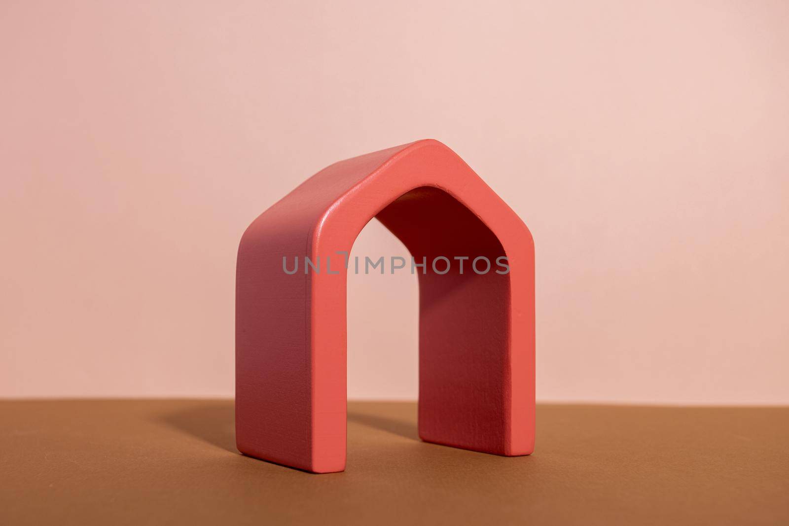 Abstract background trendy composition with geometric shapes form. Exhibition podium arch for product presentation on pastel beige background by katrinaera