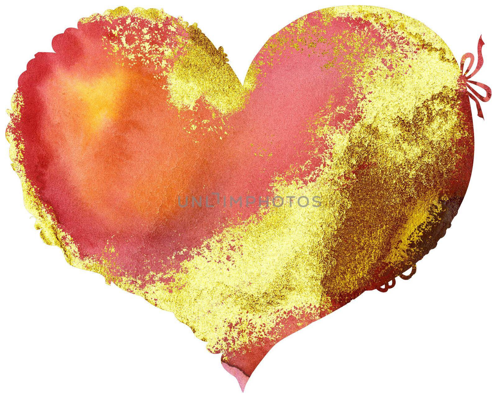 Watercolor textured red heart with gold strokes by NataOmsk