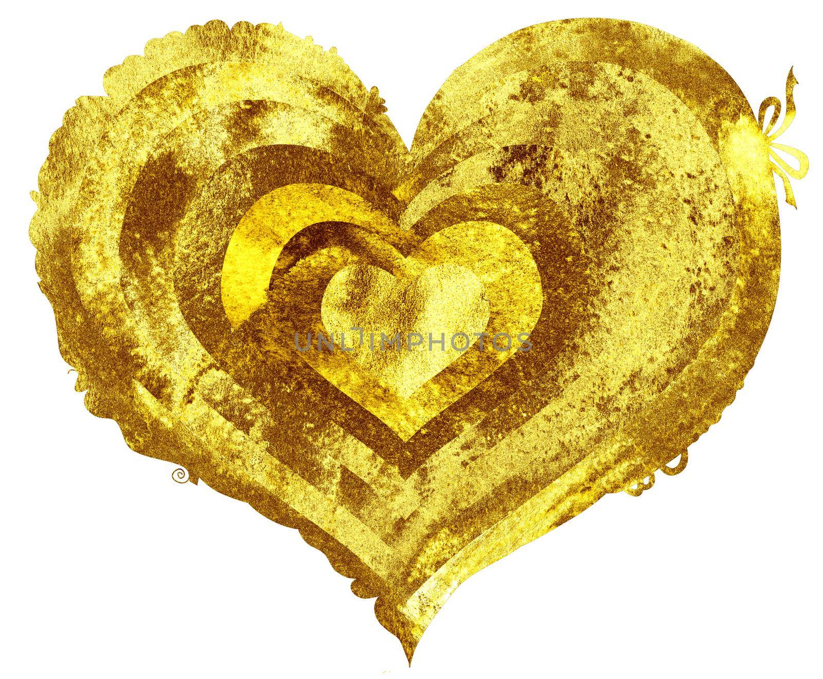 Watercolor gold heart with light and shade