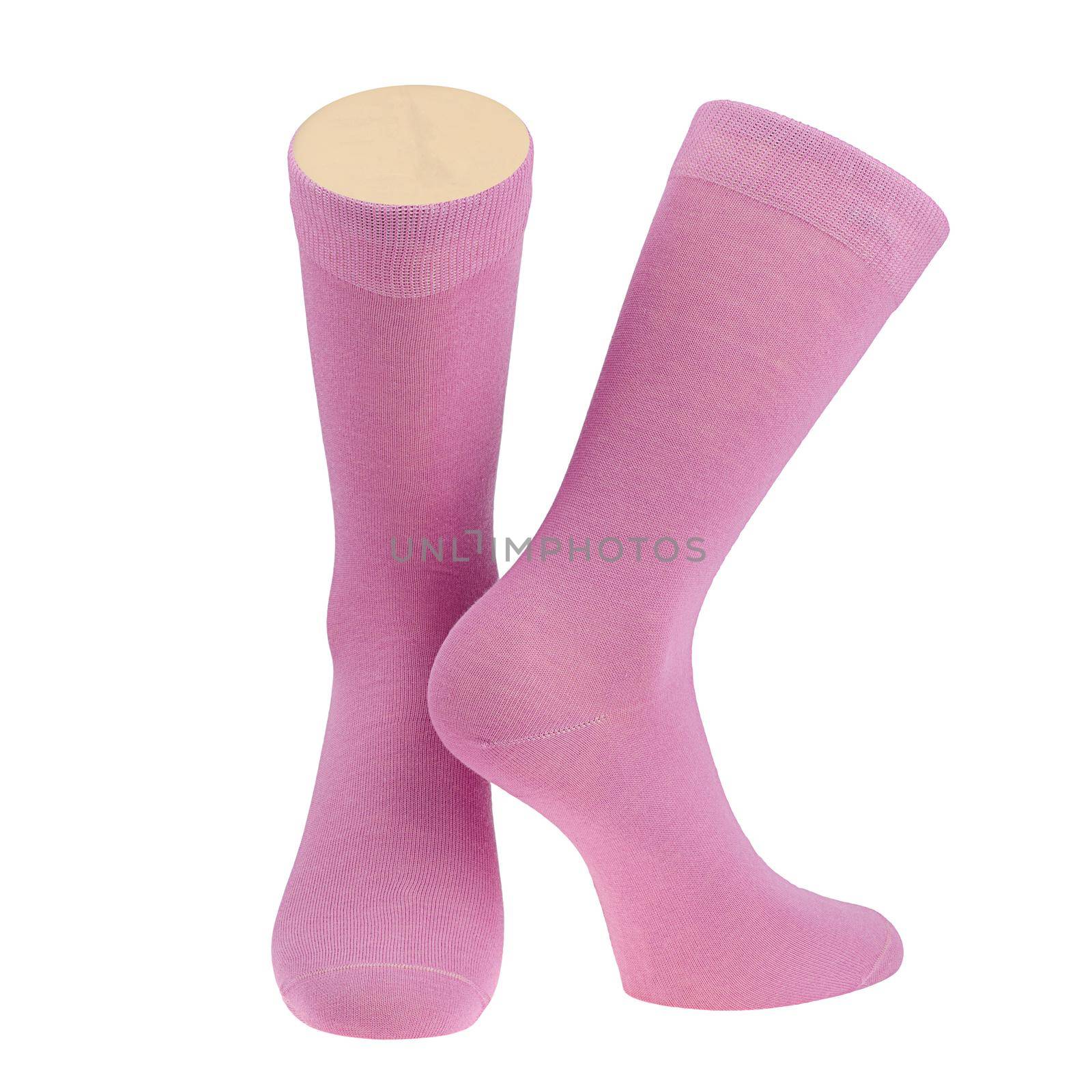 Pink Socks on mannequin legs isolated on white