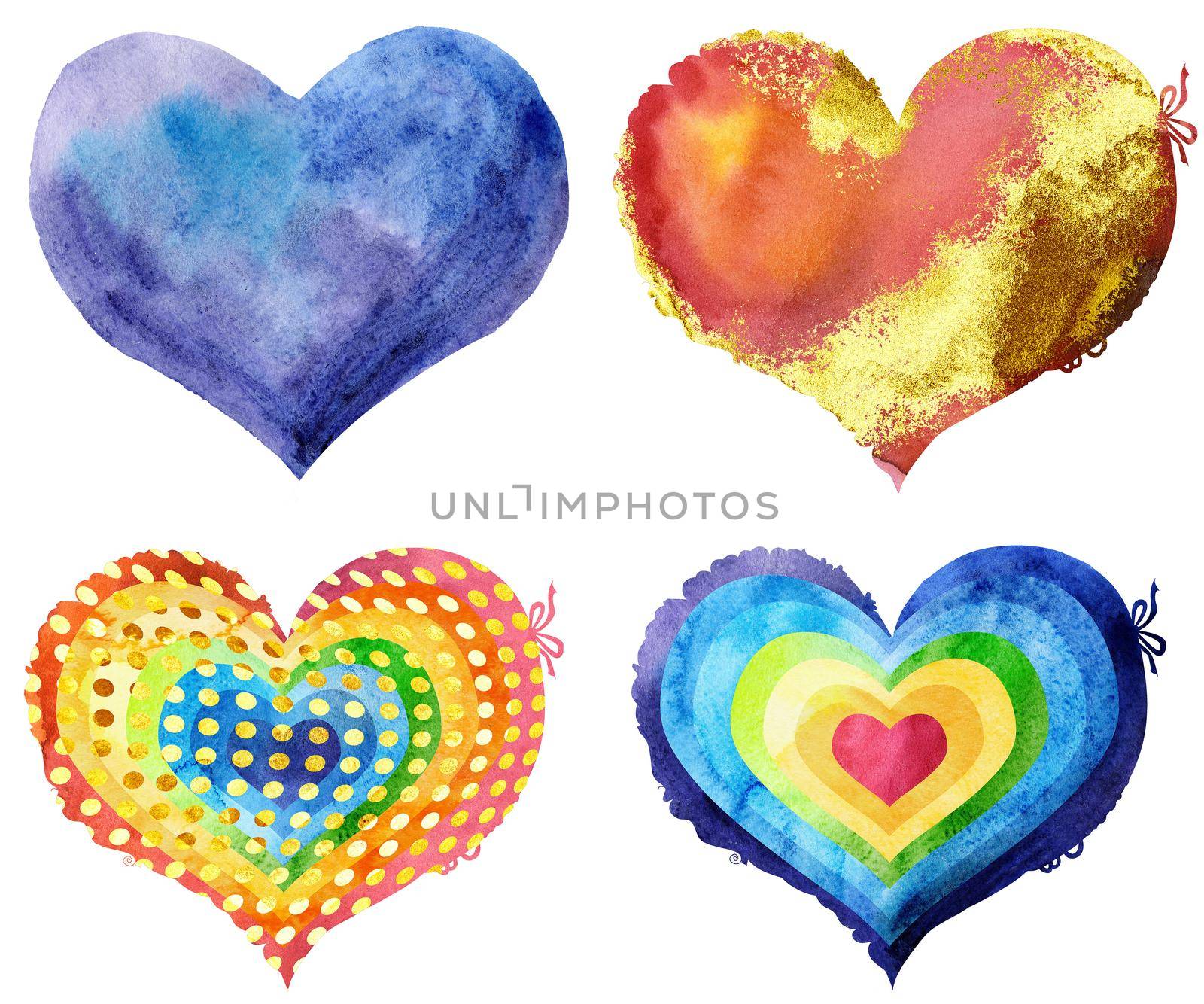 Set of watercolor hearts with different colors by NataOmsk