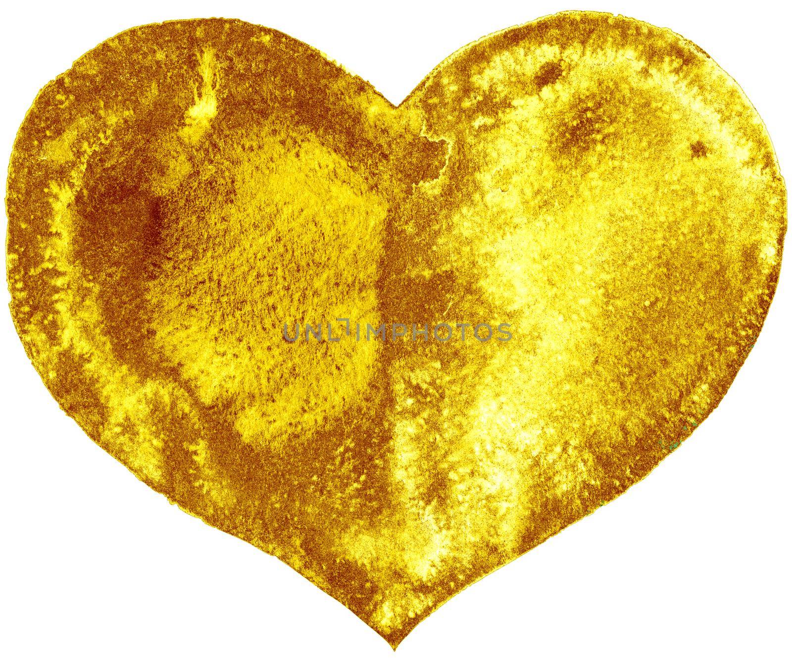 Watercolor textured gold heart on white background by NataOmsk