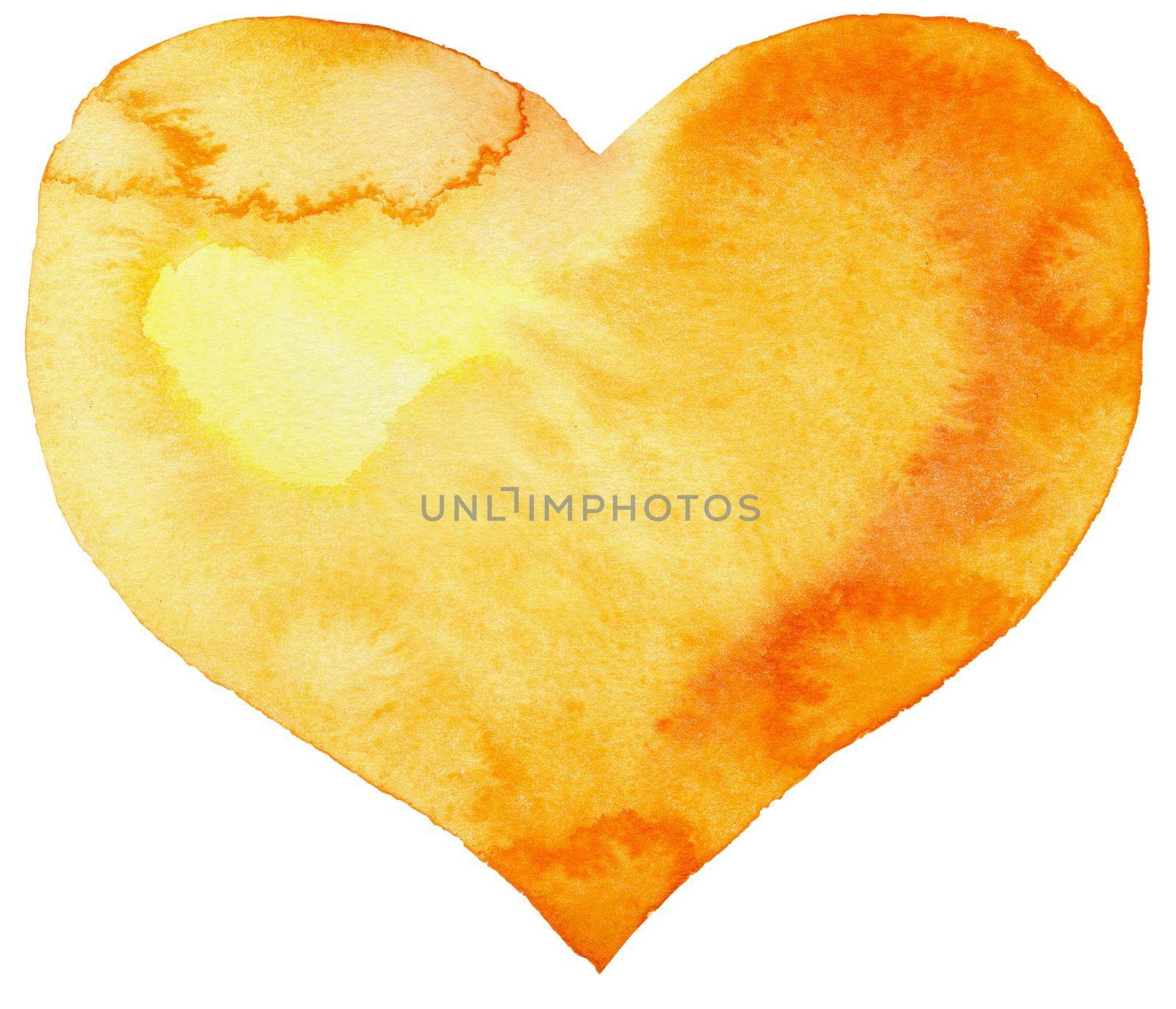 watercolor heart with light and shade, painted by hand