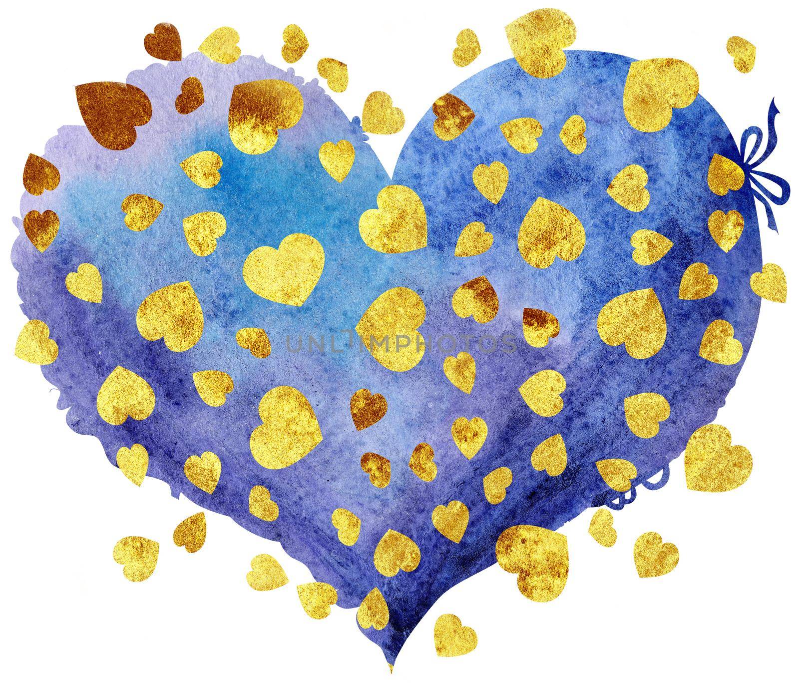 Watercolor purple heart with heart shaped golden dots by NataOmsk