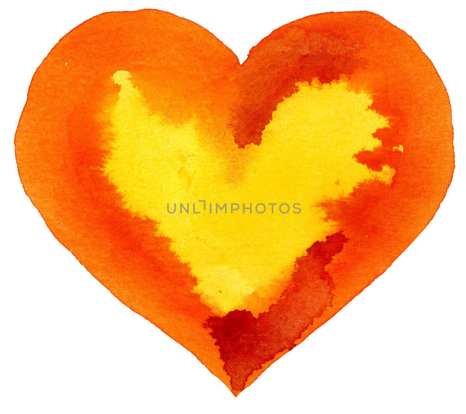 watercolor orange heart with yellow center by NataOmsk