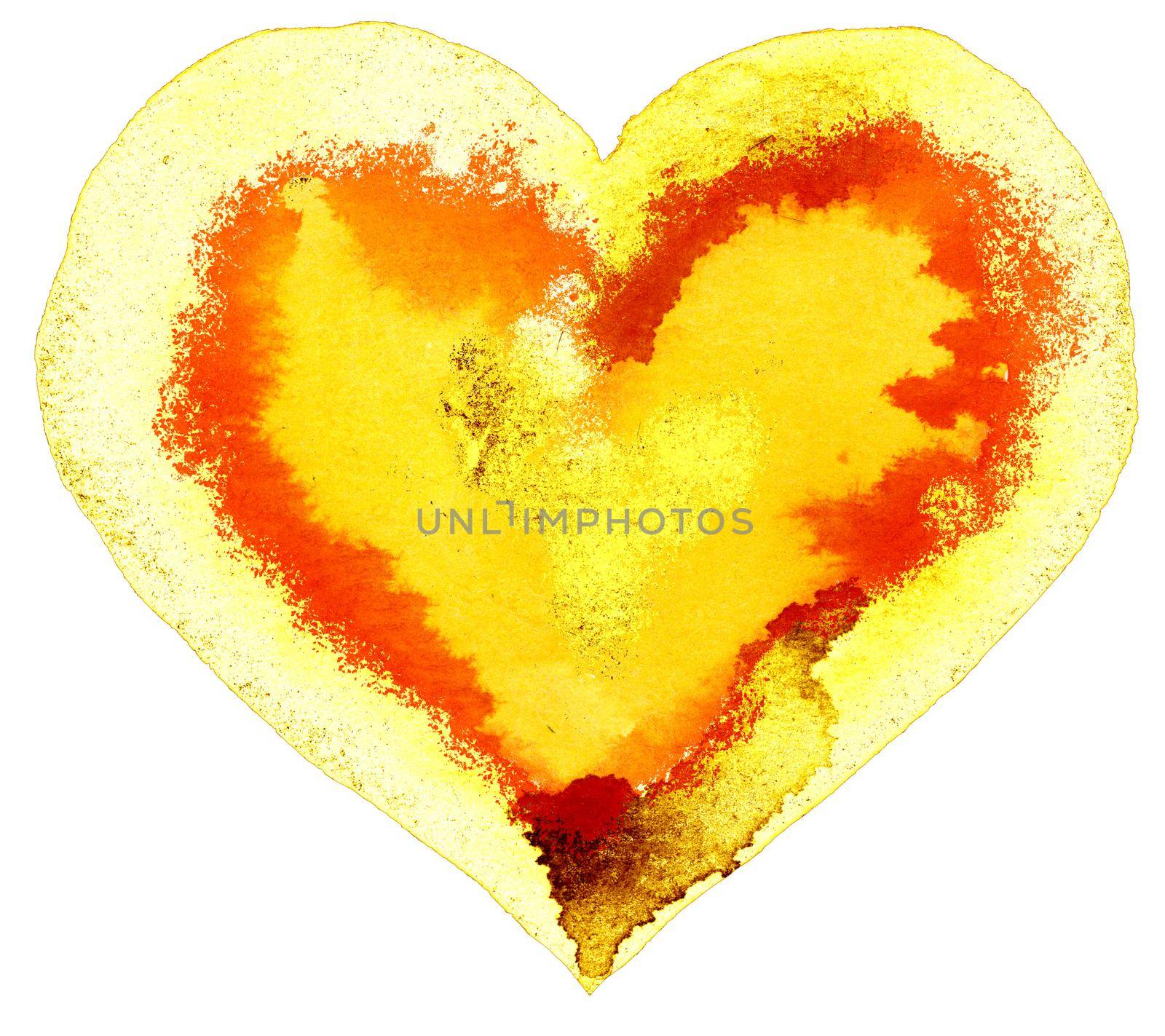 Watercolor textured yellow heart with gold strokes by NataOmsk