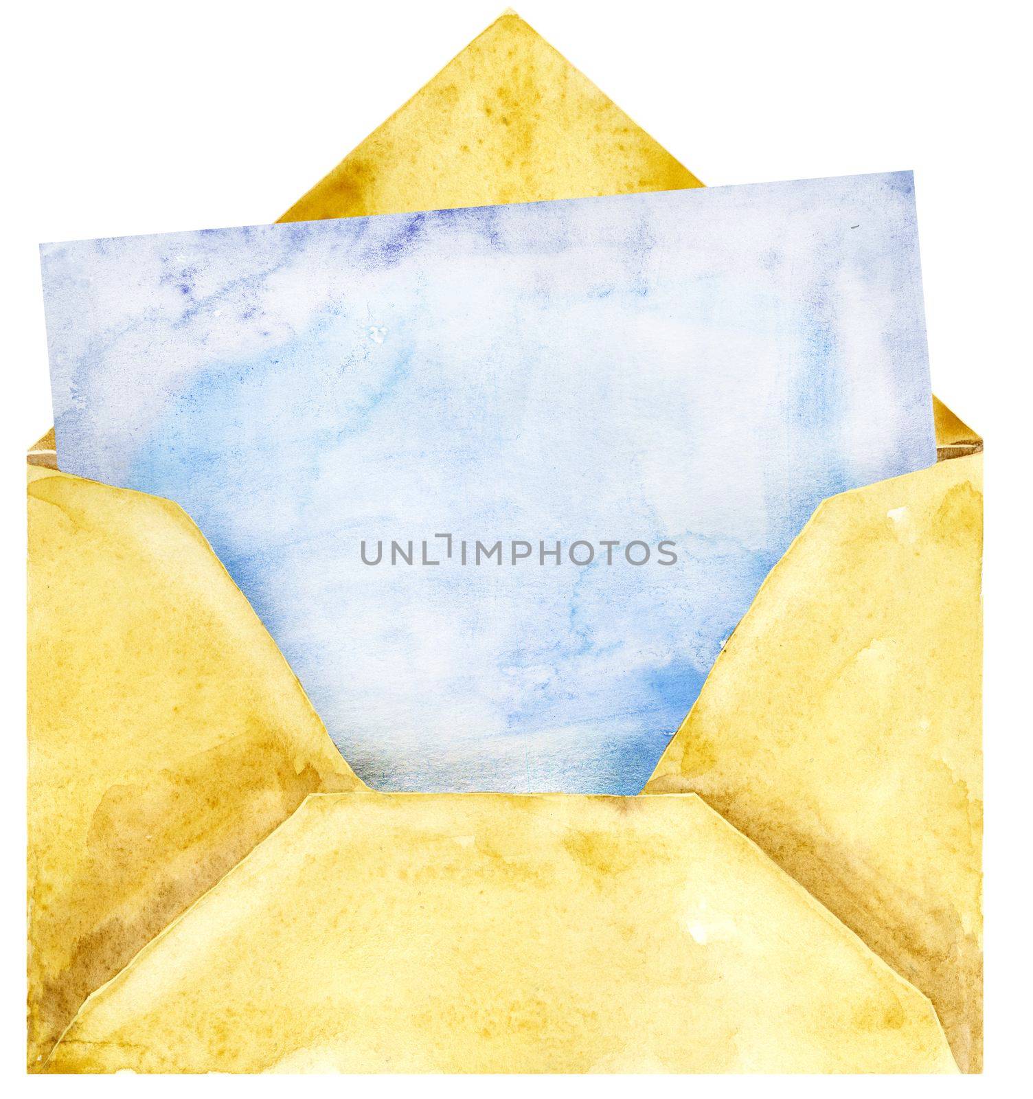 Watercolor hand-drawn illustration of an envelop of kraft paper on a white background isolated