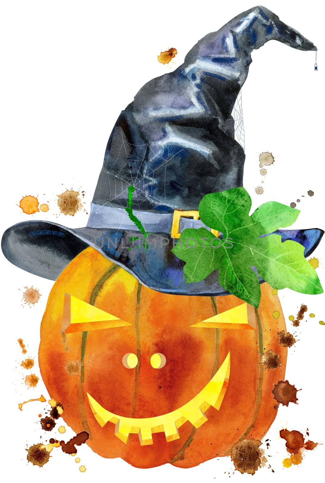 Watercolor Halloween. Hand drawn holiday illustrations isolated on white background by NataOmsk