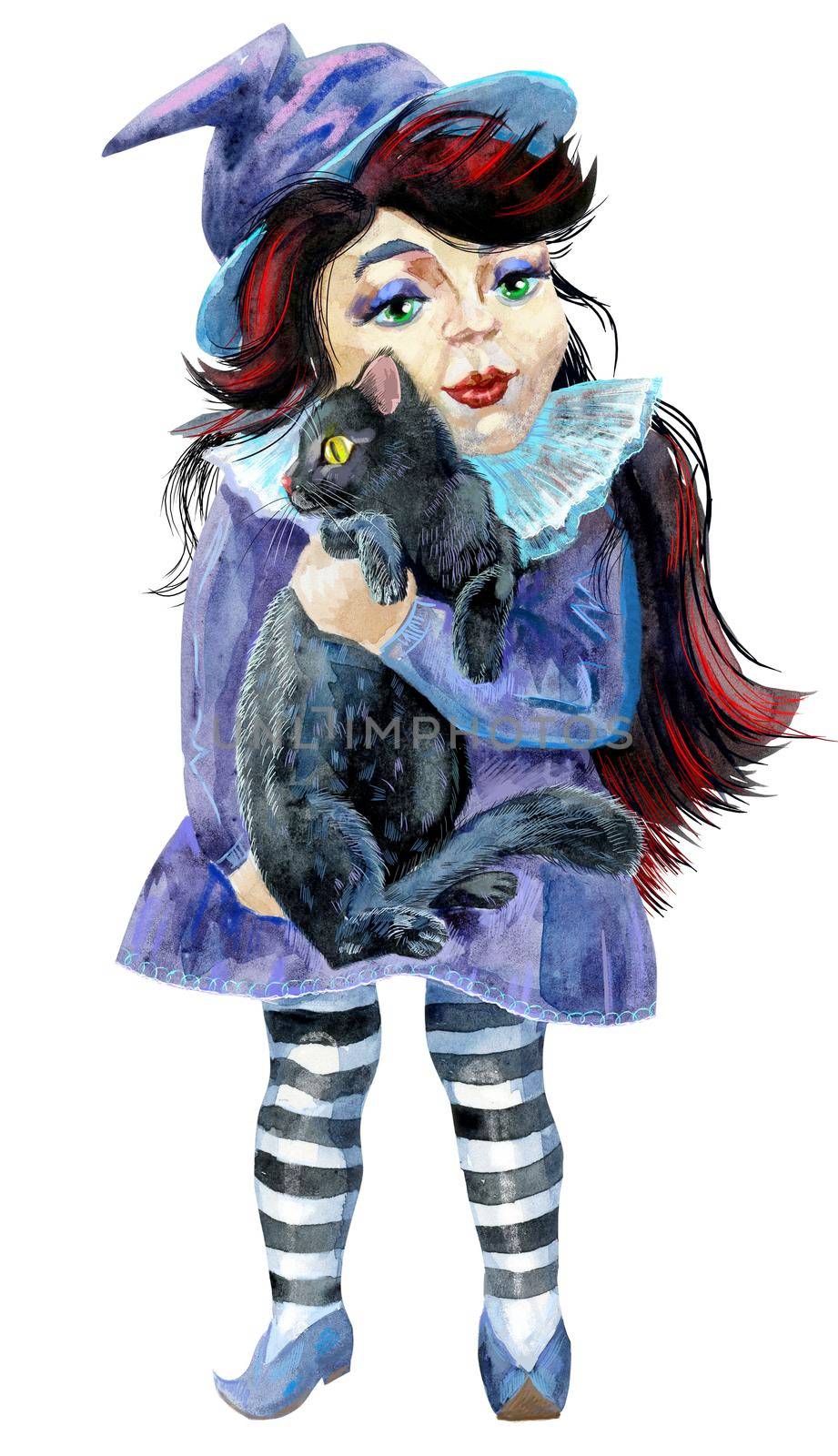 Halloween holiday little girl witch and cat by NataOmsk
