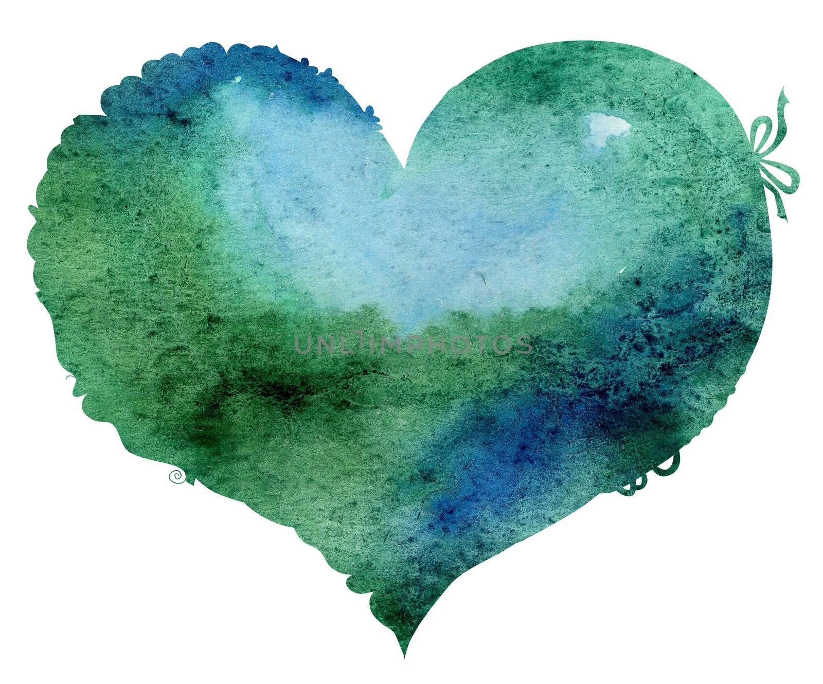 watercolor dark green heart with a lace edge by NataOmsk
