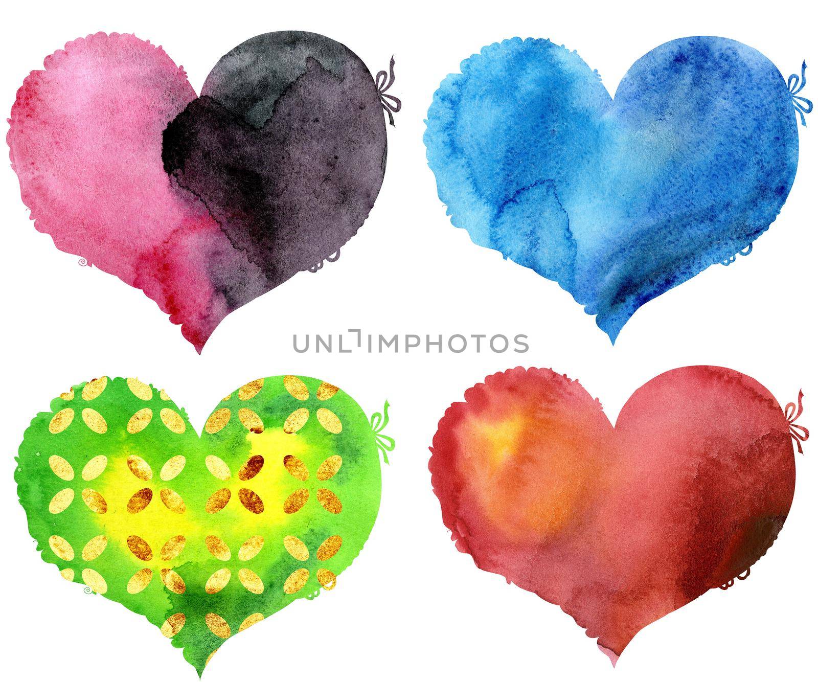 Set of watercolor hearts with different colors by NataOmsk